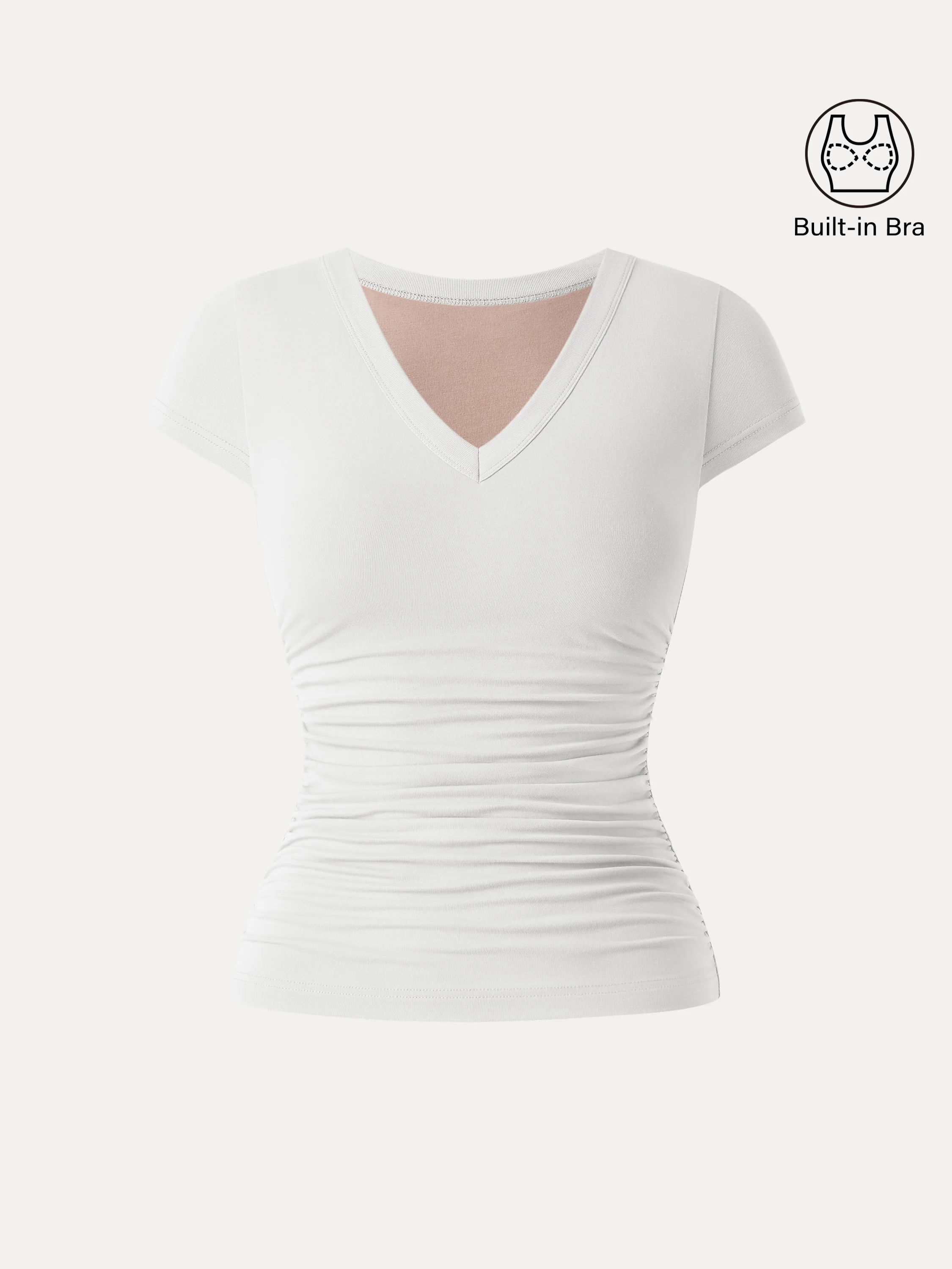 Elevated V-neck Side Ruched Cap Sleeve Bra Tee - Image 7