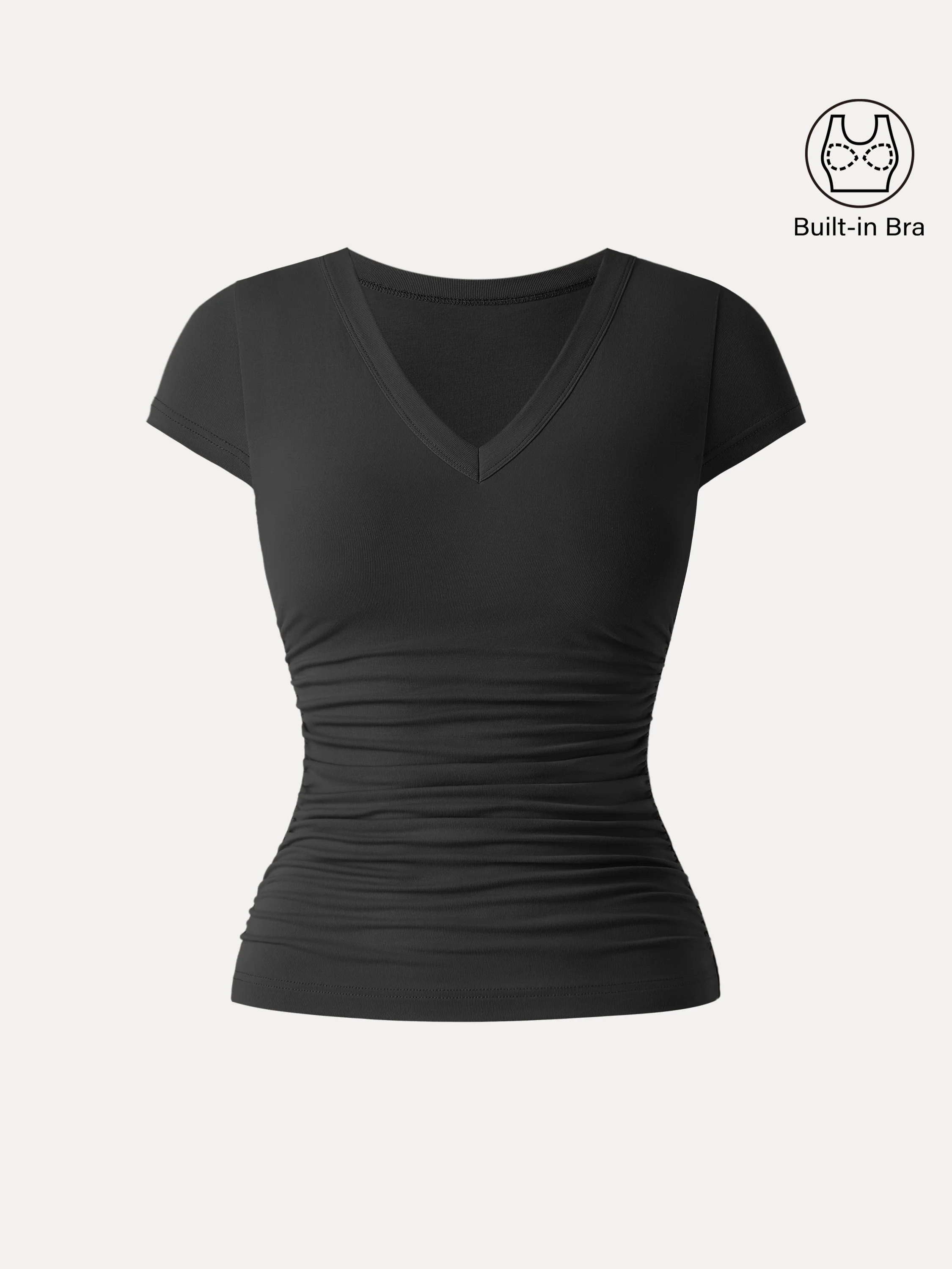 Elevated V-neck Side Ruched Cap Sleeve Bra Tee - Image 8