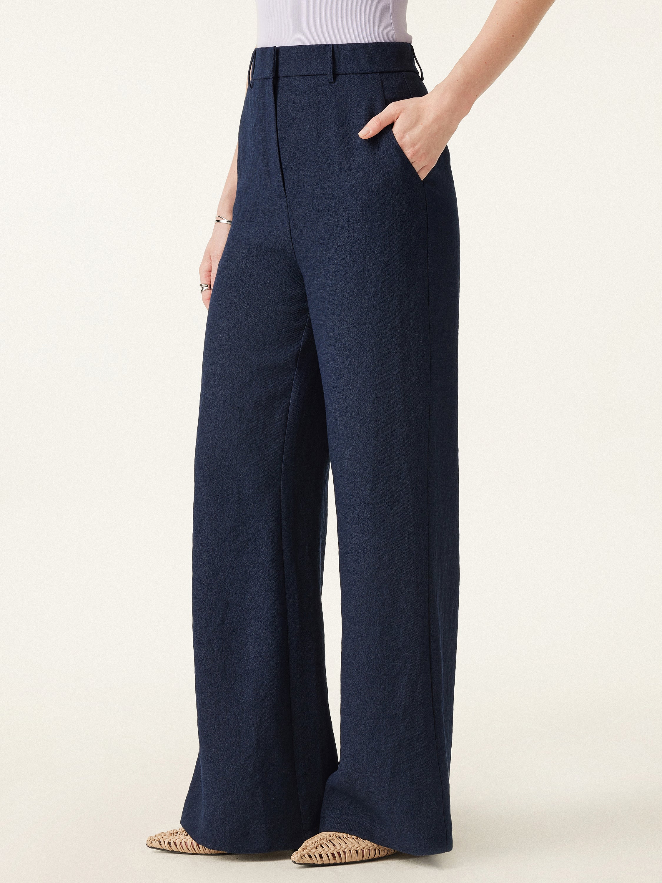 European Linen Mid Rise Flared Pant with Pockets - Image 3