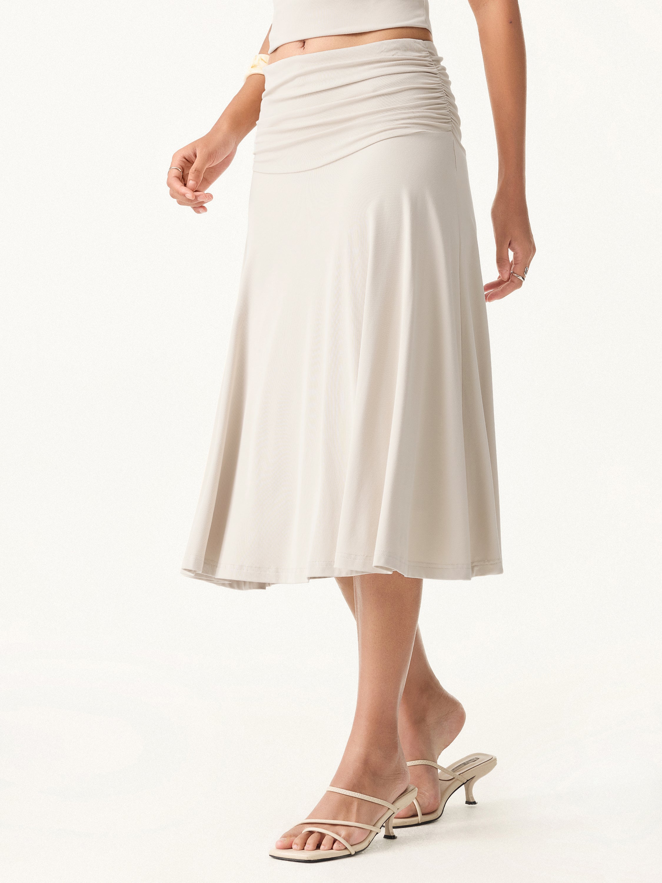 Flowy Side Ruched A-line Midi Skirt - Image 3