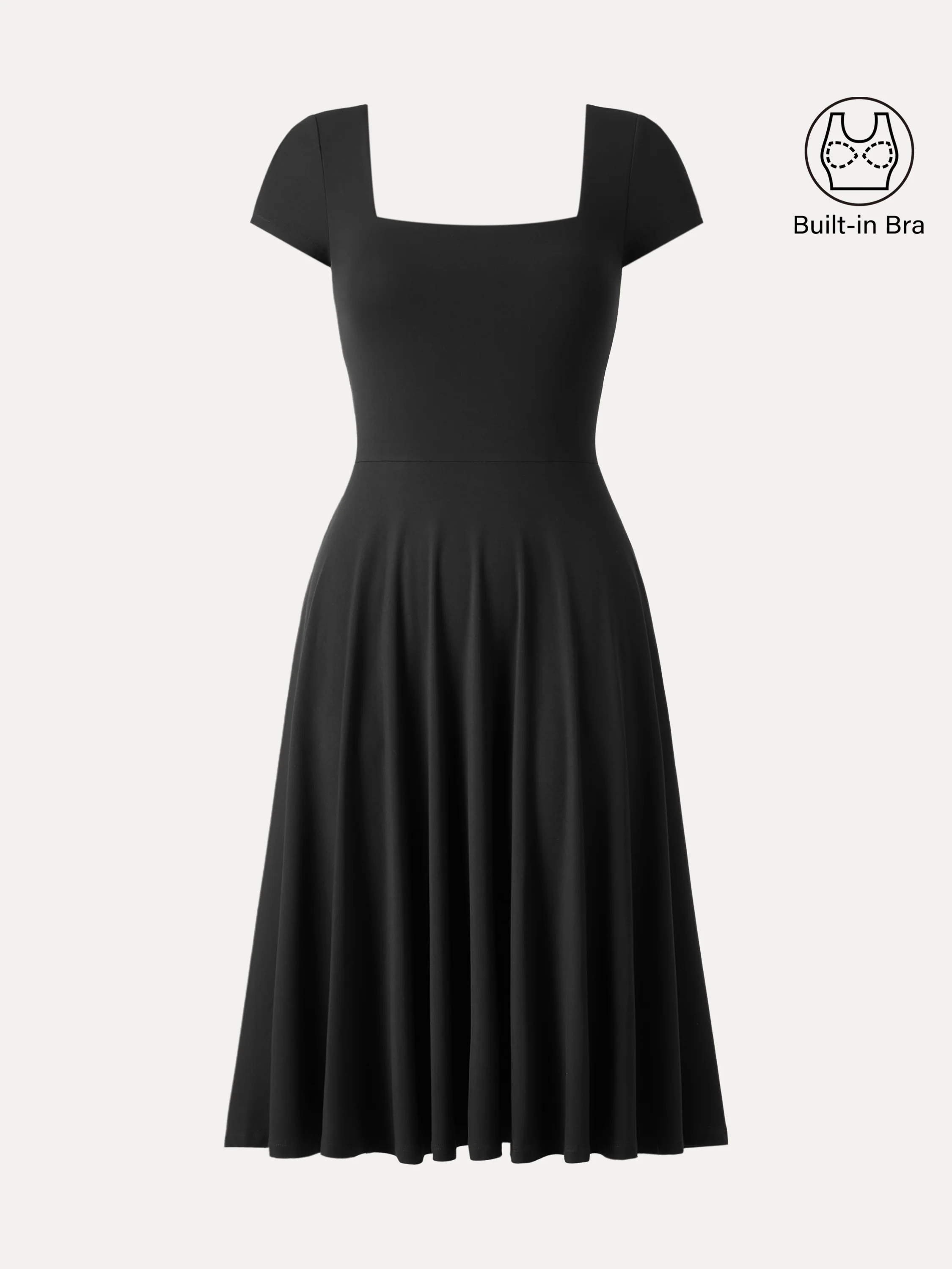 Flowy Square Neck Short Sleeve Midi Bra Dress - Image 8