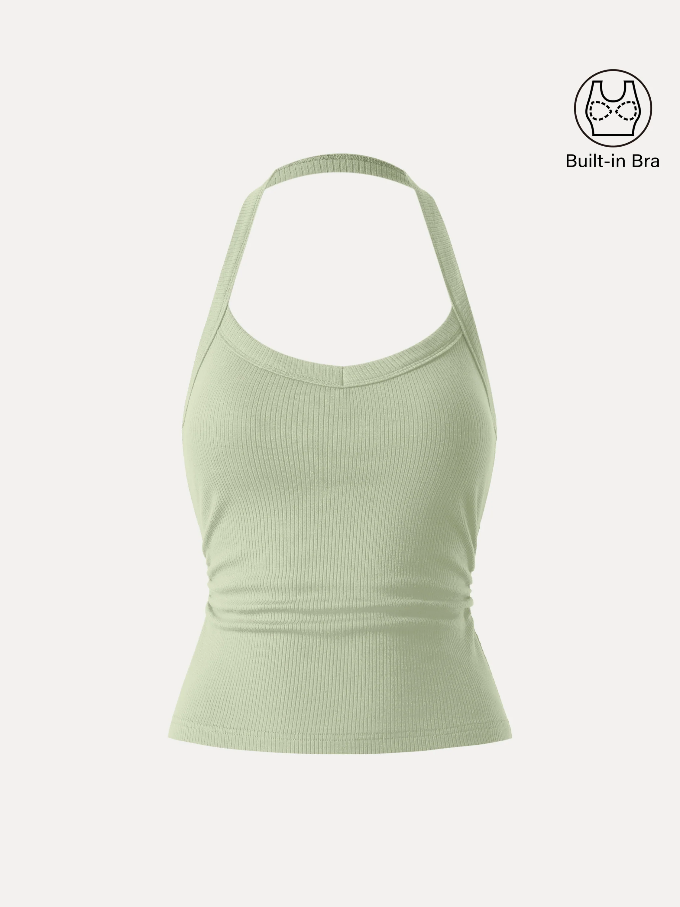 Halter Neck Side Ruched Ribbed Bra Tank - Image 9