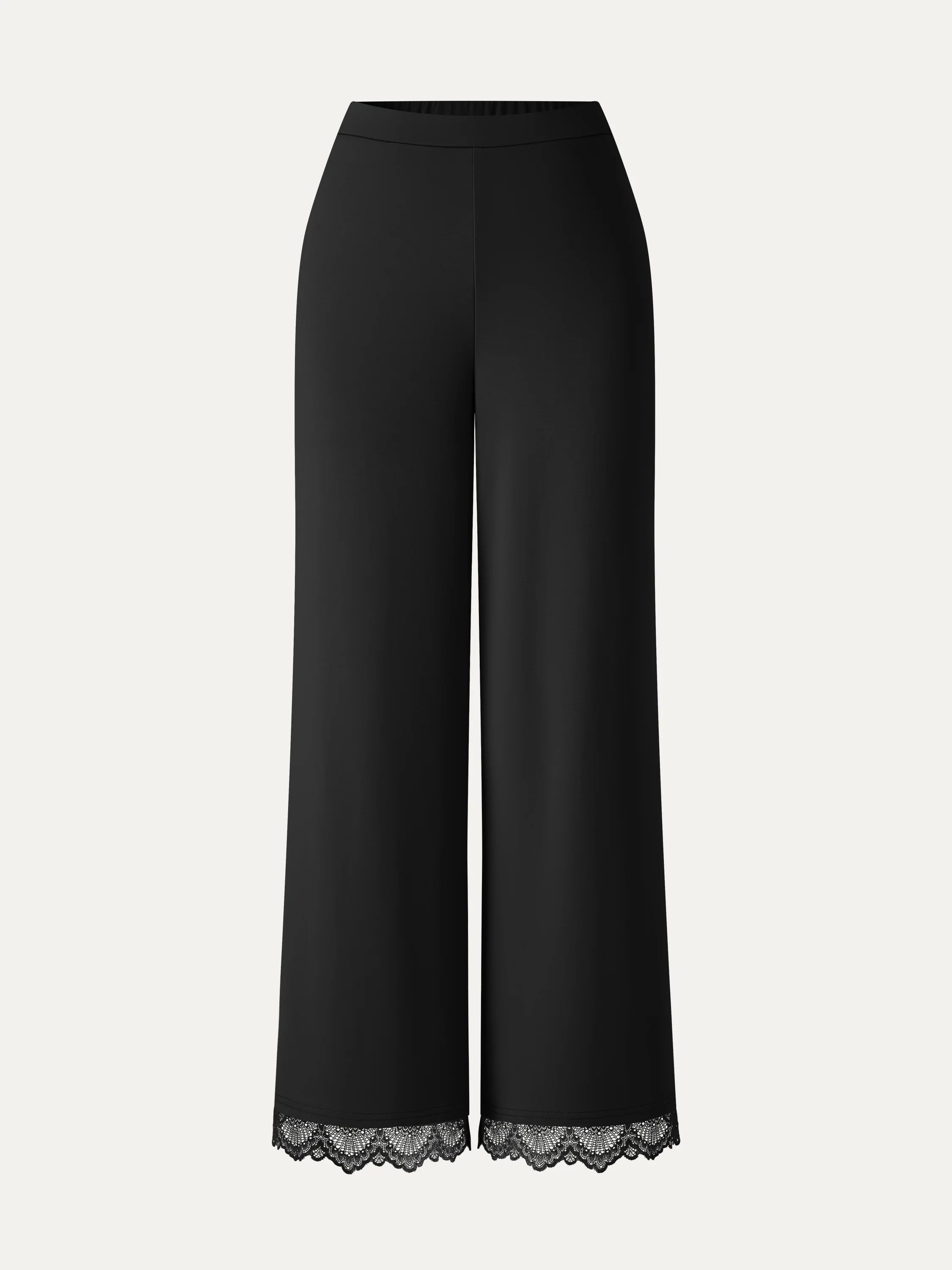 Lace Trim Draped Mid Rise Wide Leg Pants with Pockets - Image 11