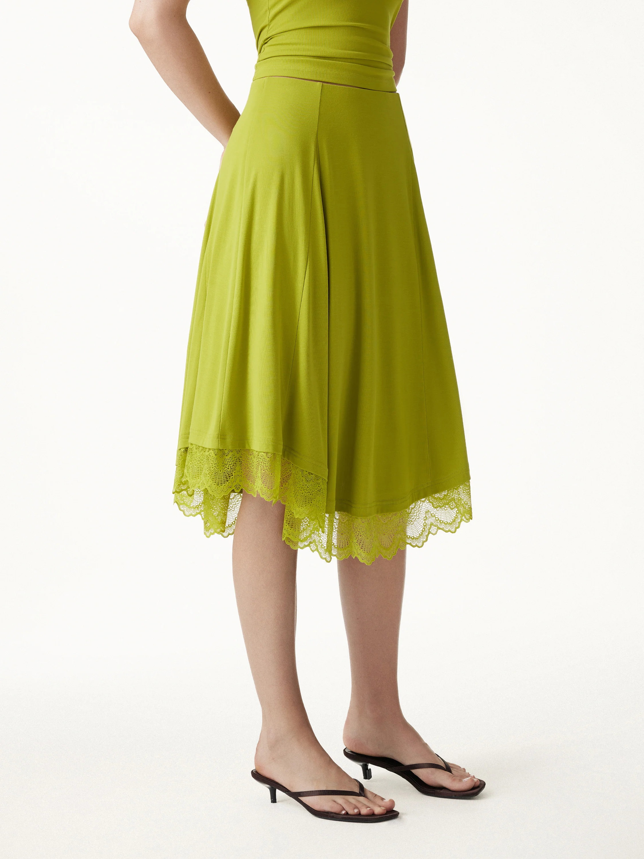 Lace Trim Midi Circle Flare Skirt - Image 3