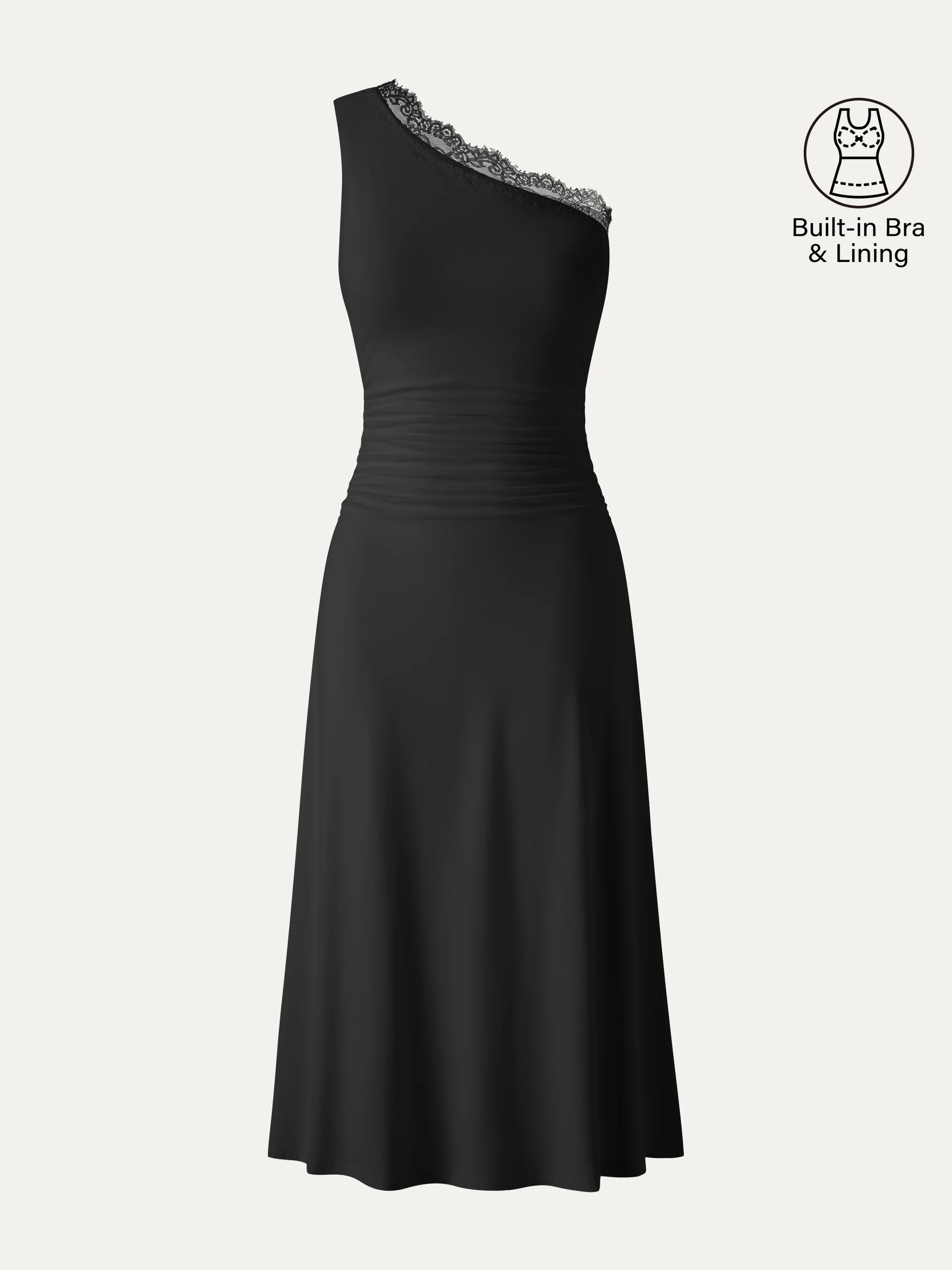 Lace Trim One Shoulder Ruched Bra Dress - Image 10