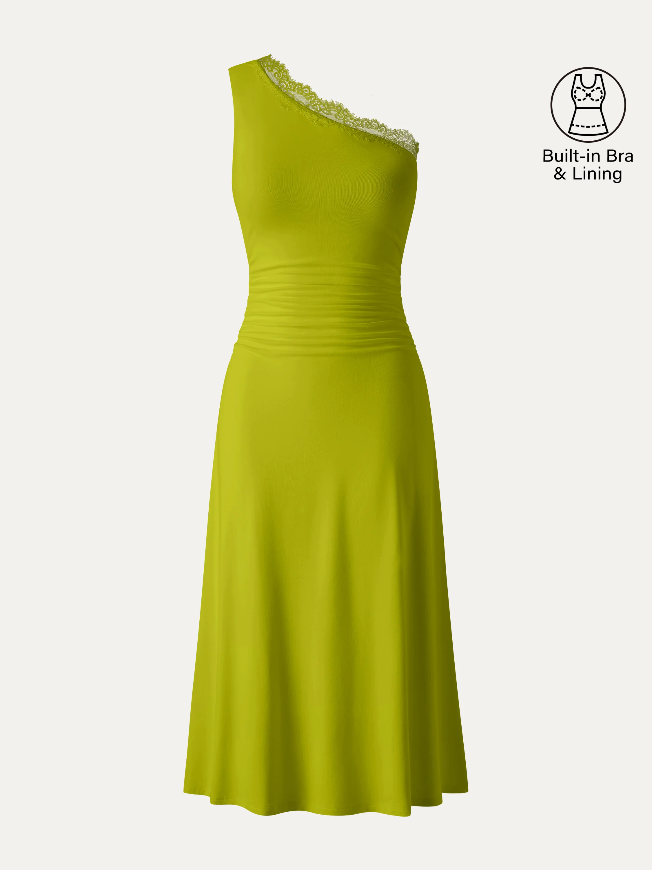 Lace Trim One Shoulder Ruched Bra Dress - Image 8