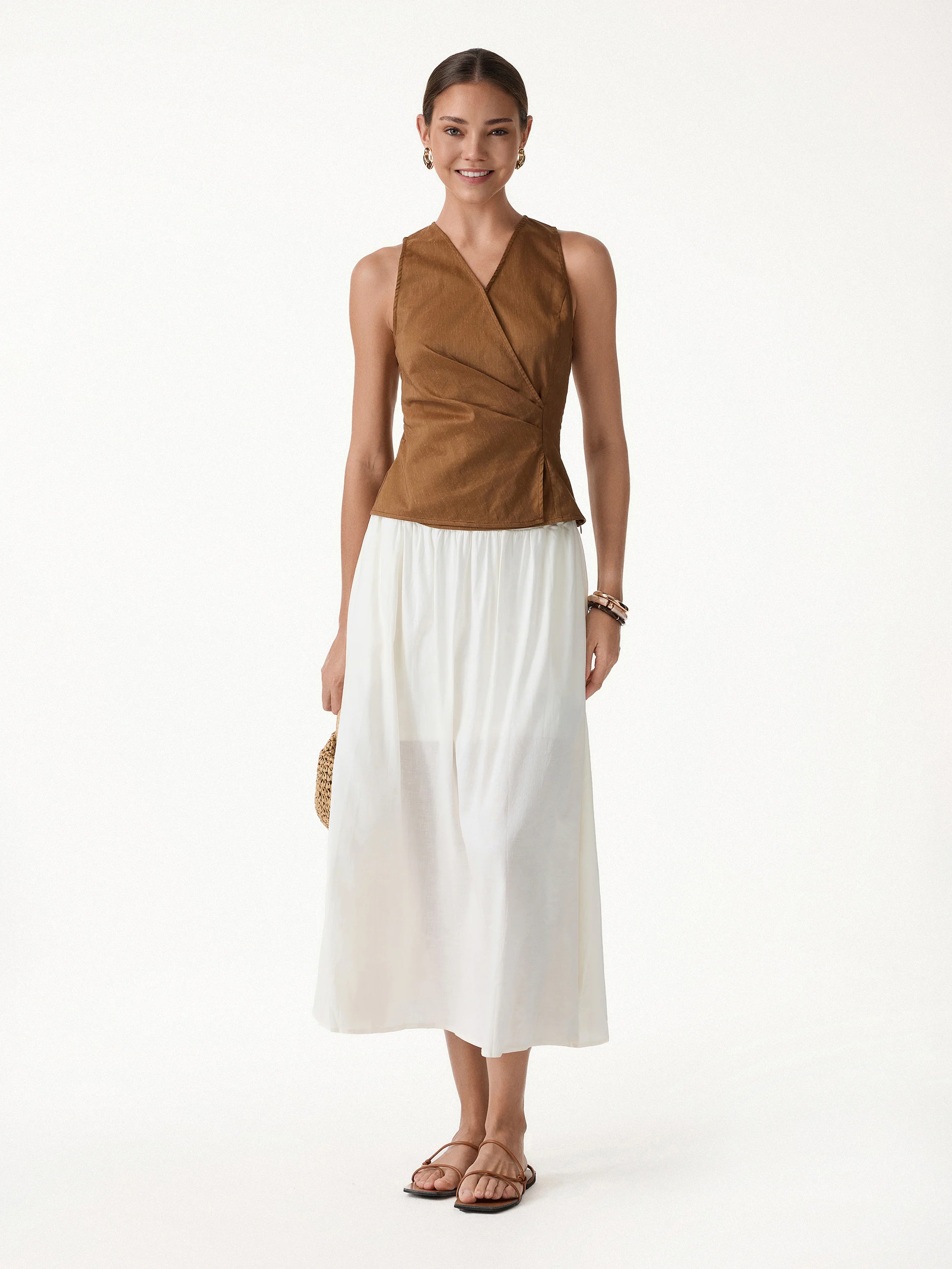 Linen Blend Surplice Top with Side Twist - Image 2