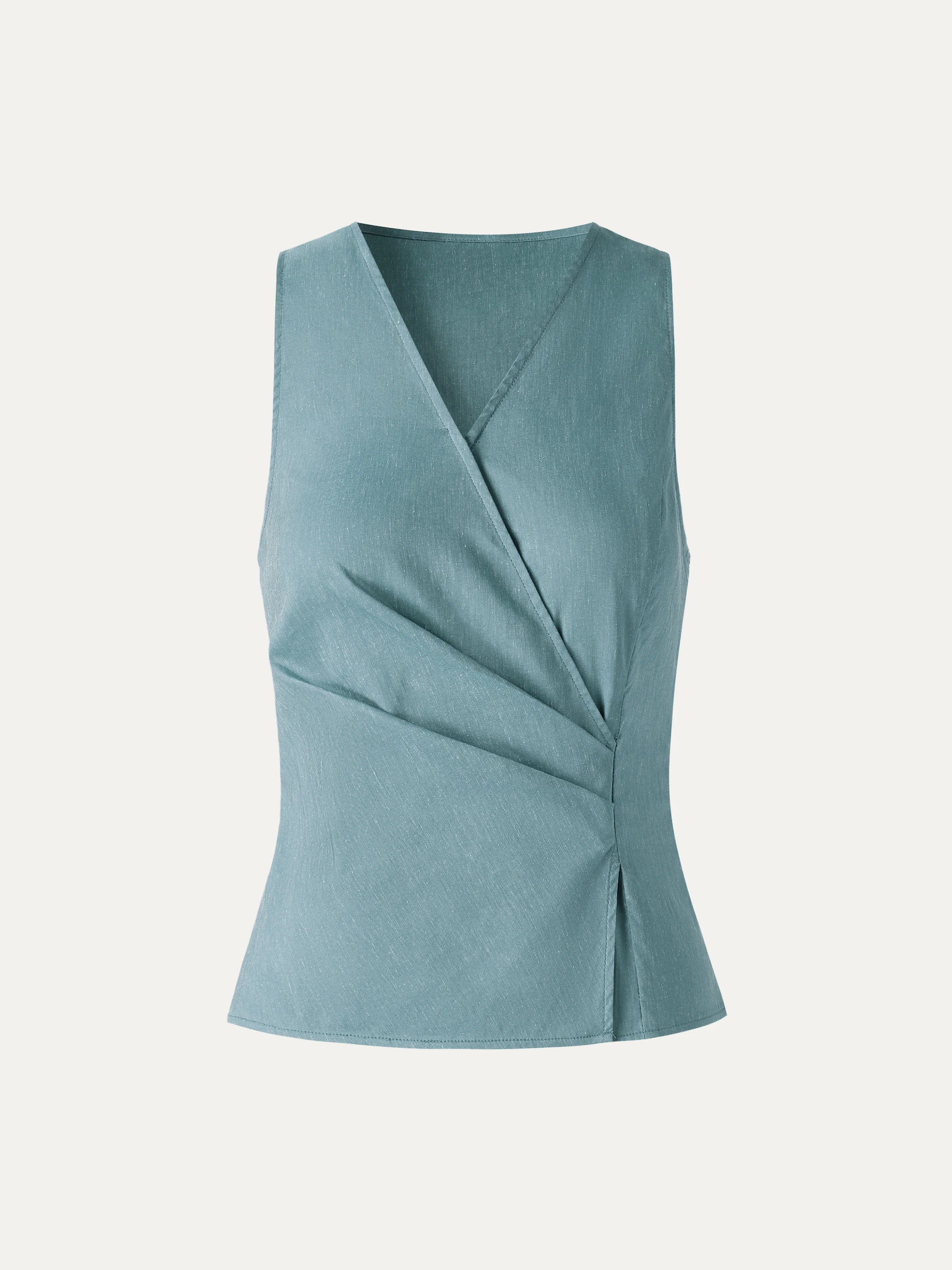 Linen Blend Surplice Top with Side Twist - Image 8