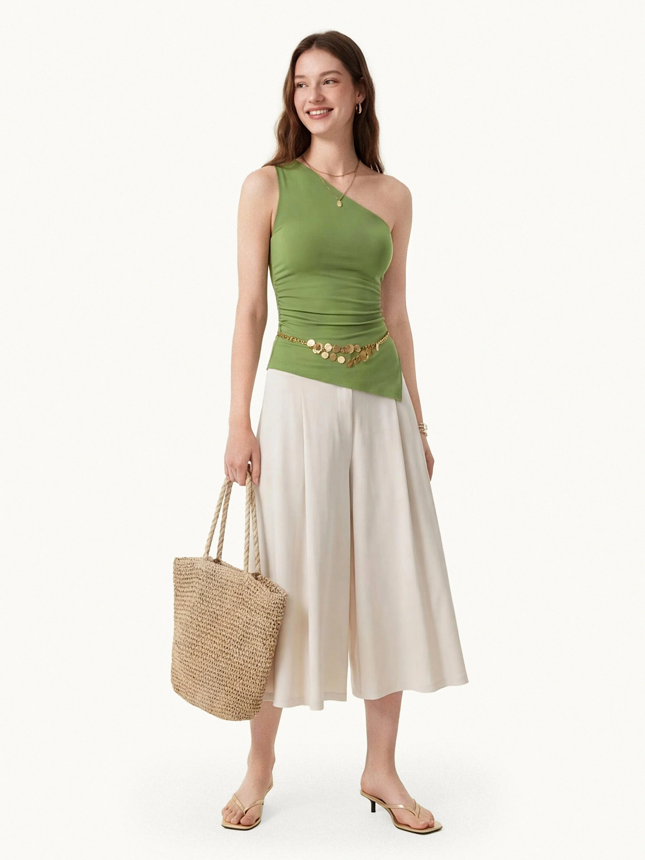Linen Knit One Shoulder Bra Tank - Image 8