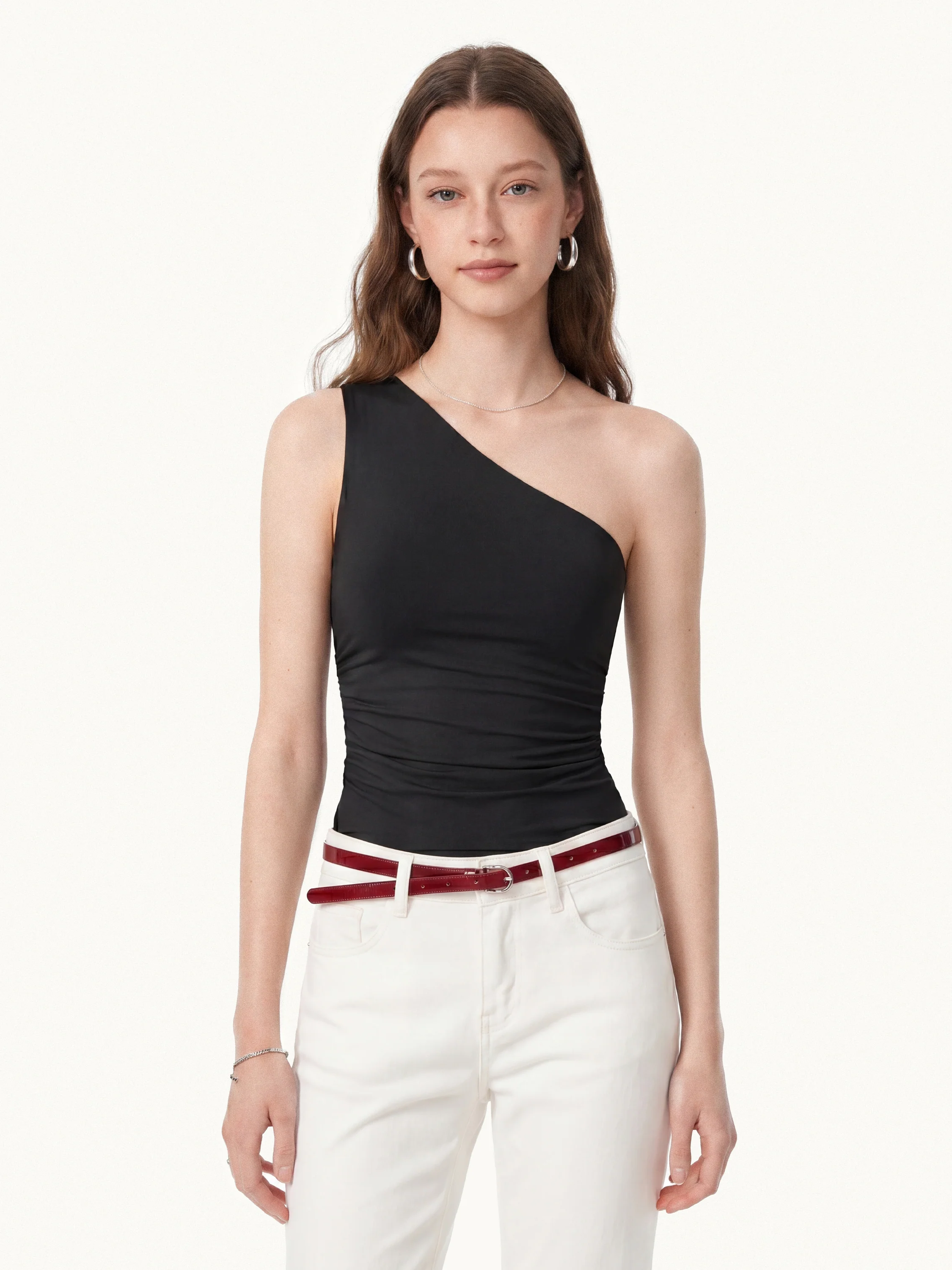 Linen Knit One Shoulder Bra Tank - Image 9