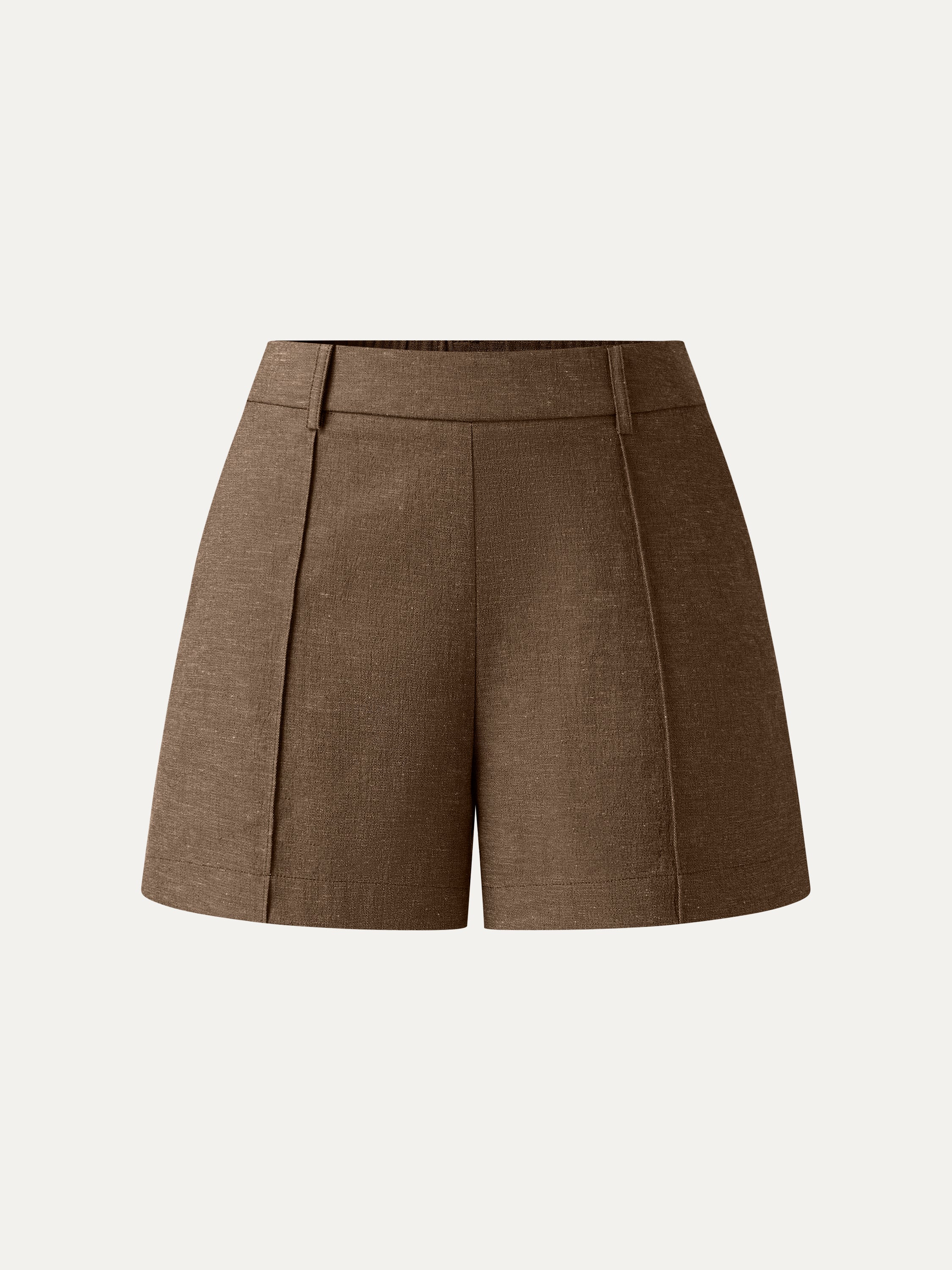 Linen-Like Mid Rise Pintuck Shorts with Pockets - Image 9