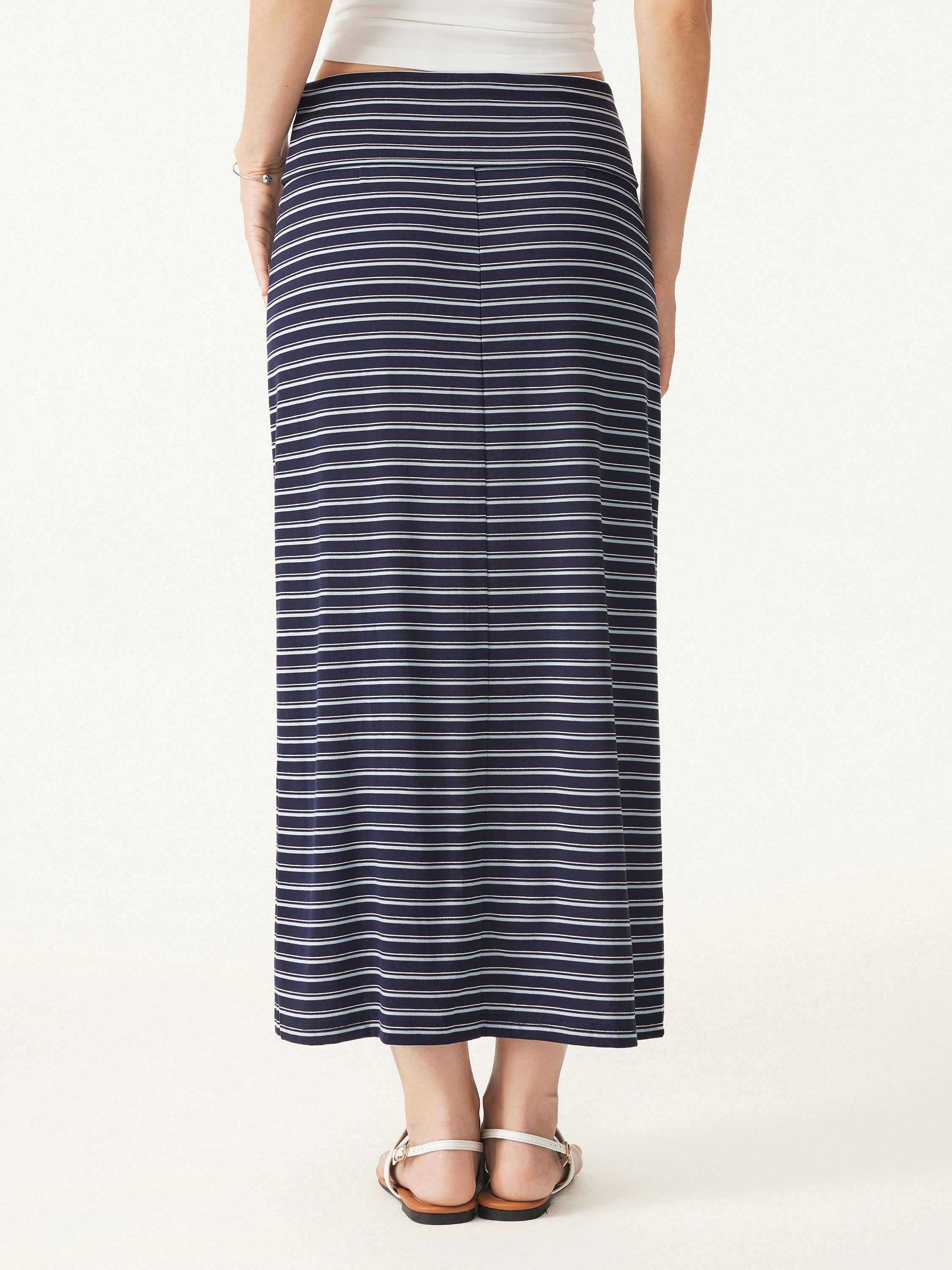 Low Rise Folded Waist Striped Midi Skirt - Image 4