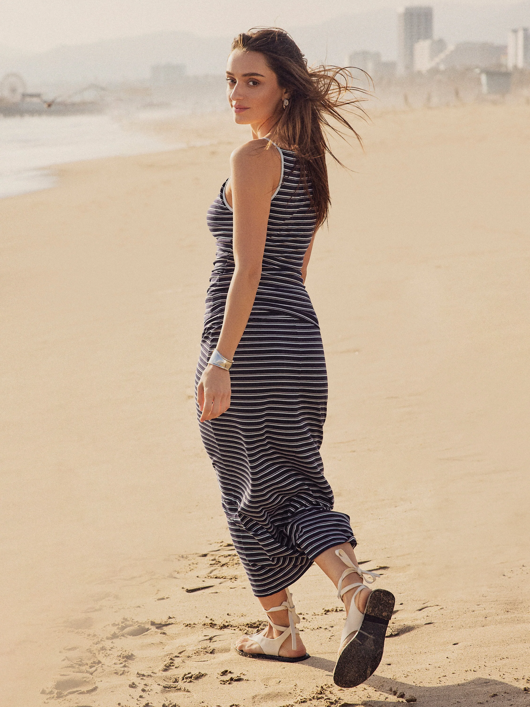 Low Rise Folded Waist Striped Midi Skirt - Image 7