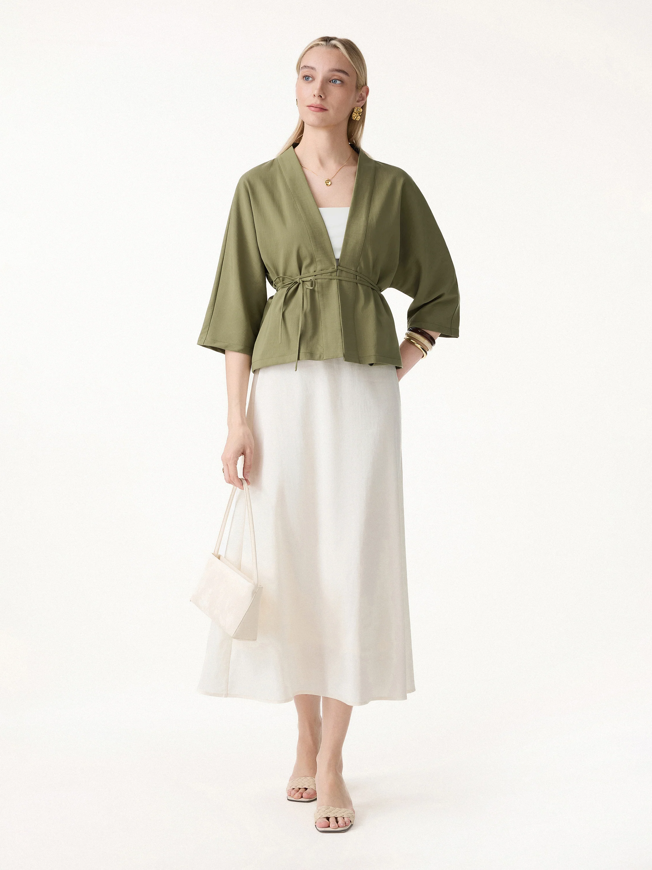 Lyocell-Linen 3/4 Sleeve Cardigan - Image 2