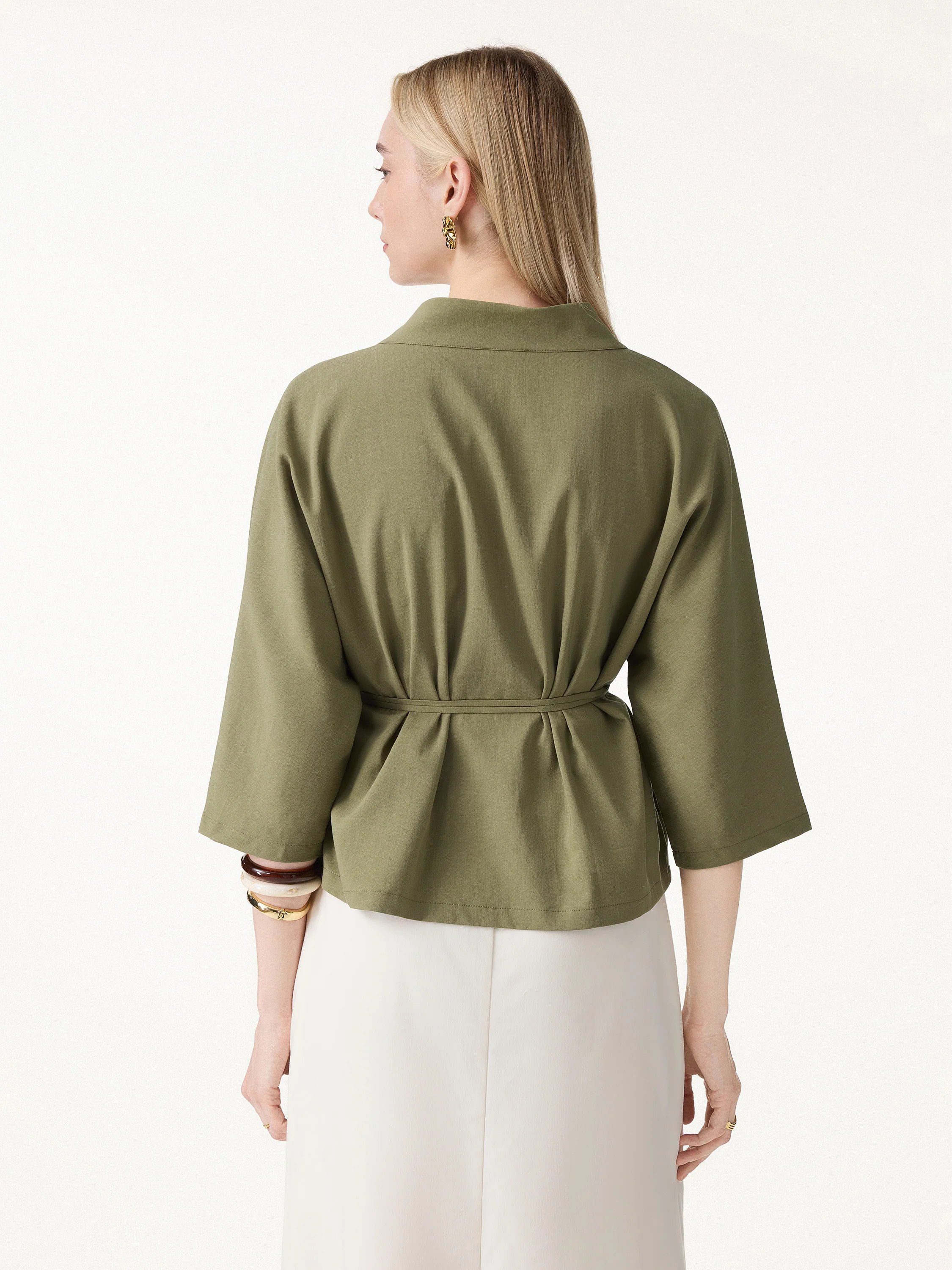 Lyocell-Linen 3/4 Sleeve Cardigan - Image 4
