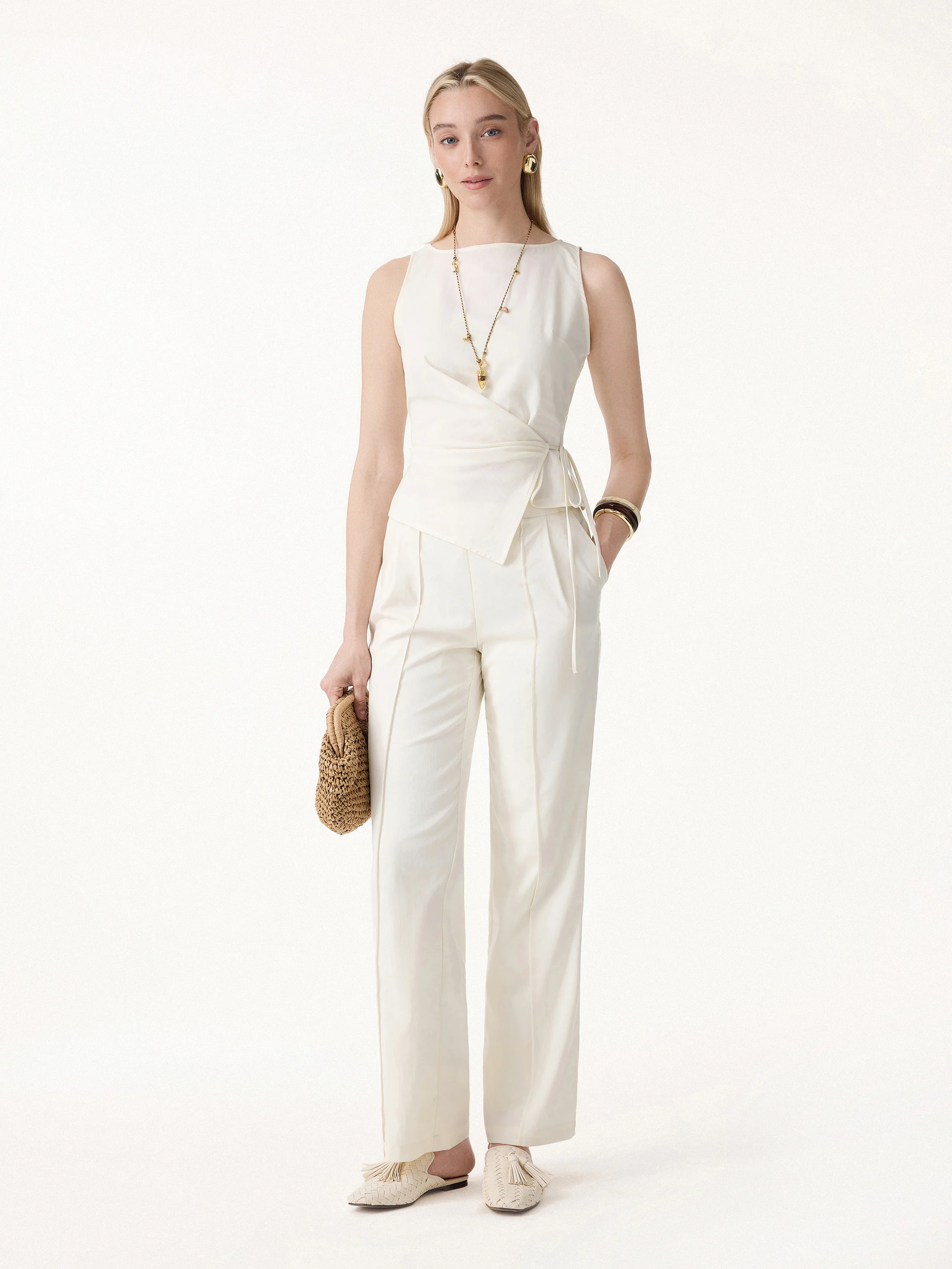 Lyocell-Linen Blend Boatneck Waist-Defined Top - Image 2