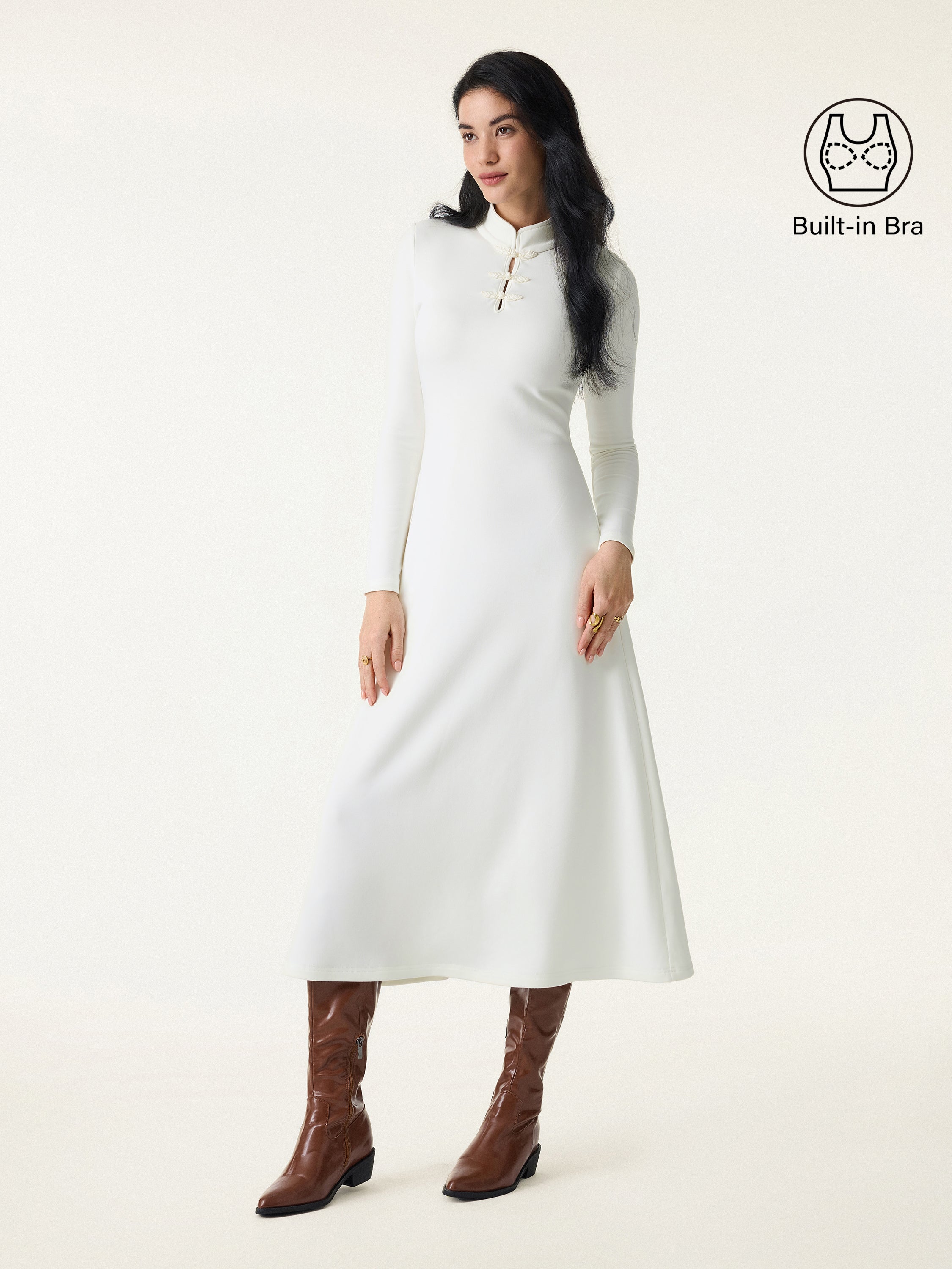 Mandarin Collar Frog Button Midi Bra Dress Limited Edition - Image 3