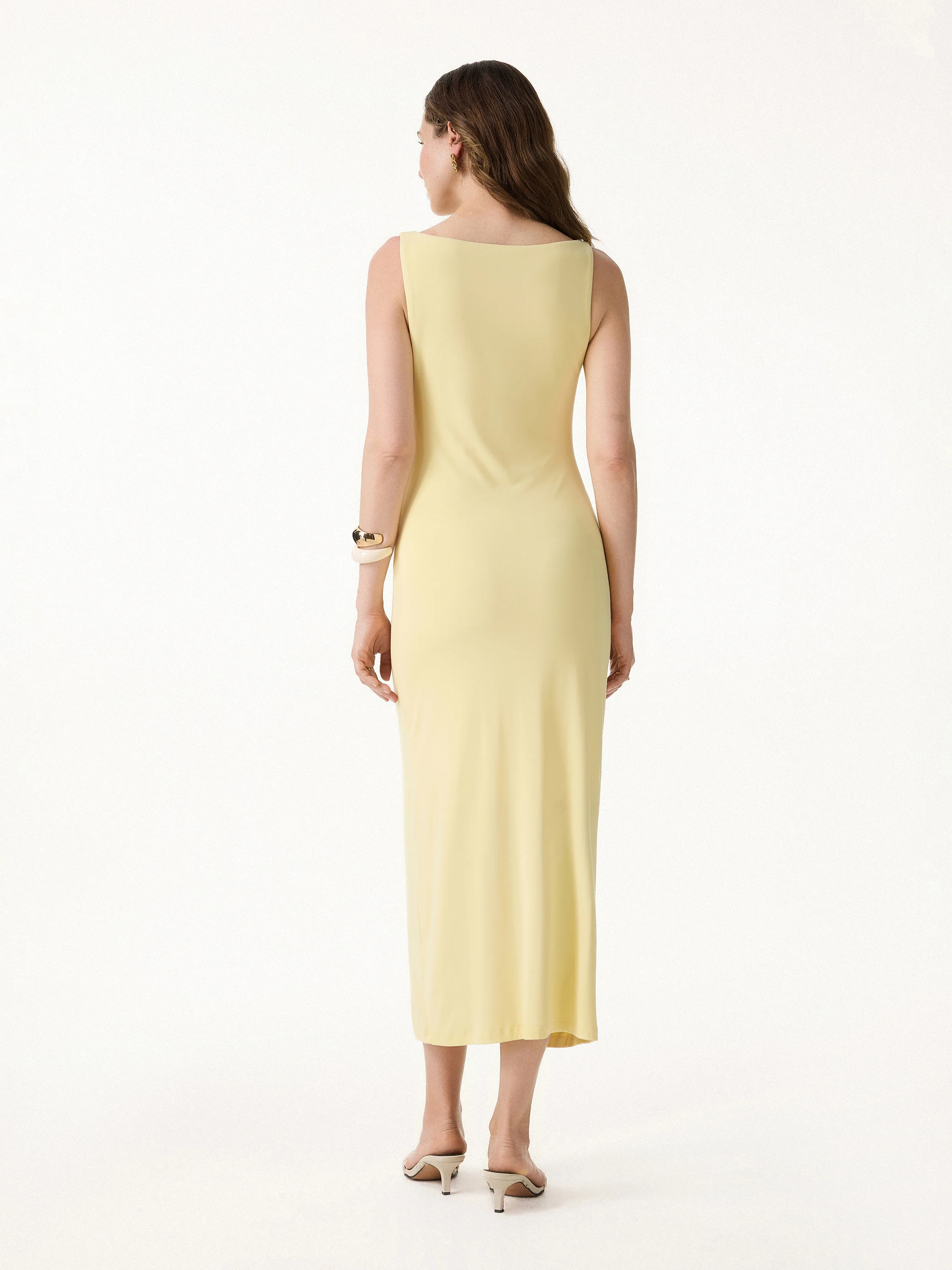 Matte Smooth Boatneck Ruched Midi Bra Dress - Image 4