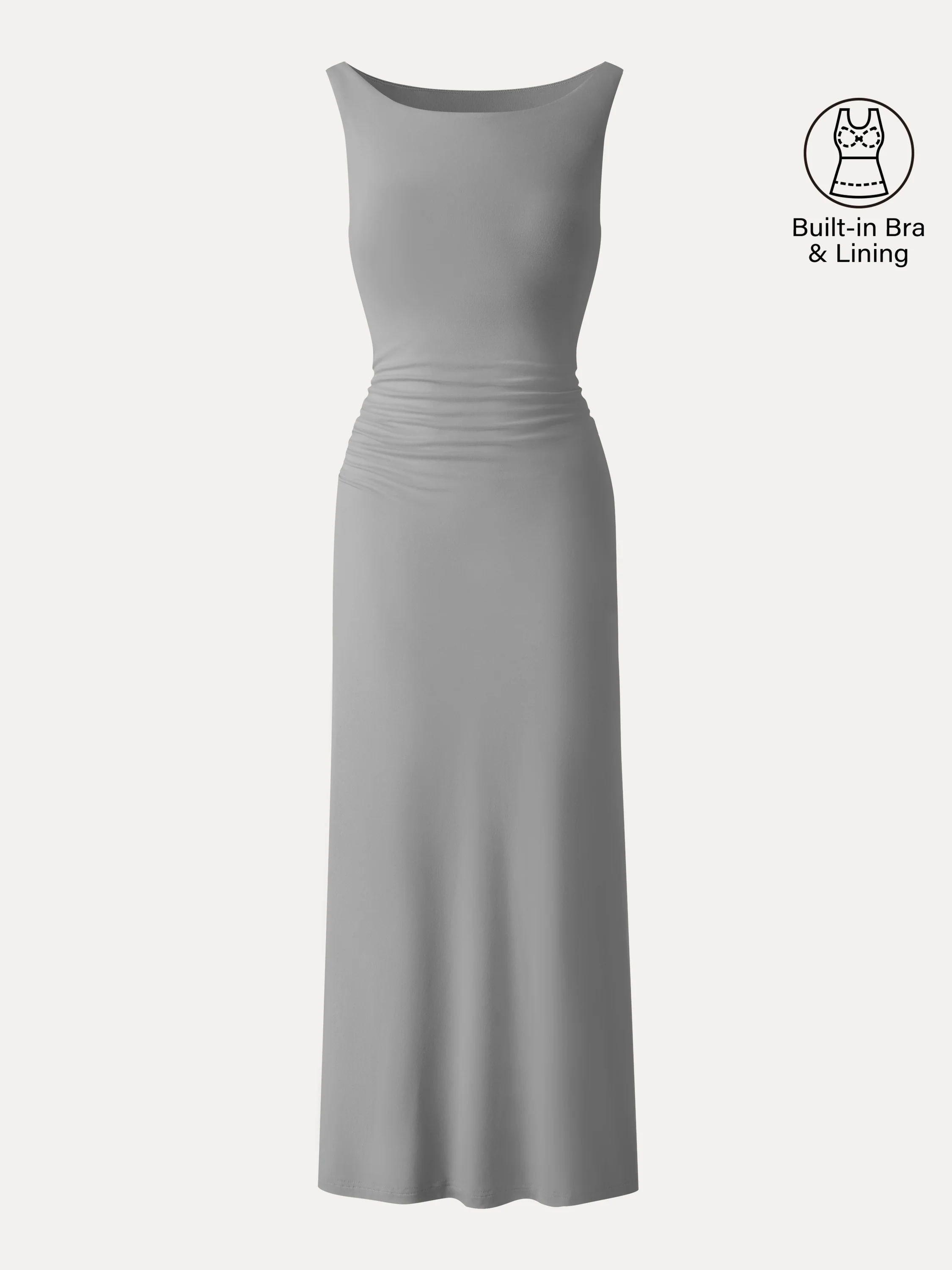 Matte Smooth Boatneck Ruched Midi Bra Dress - Image 9