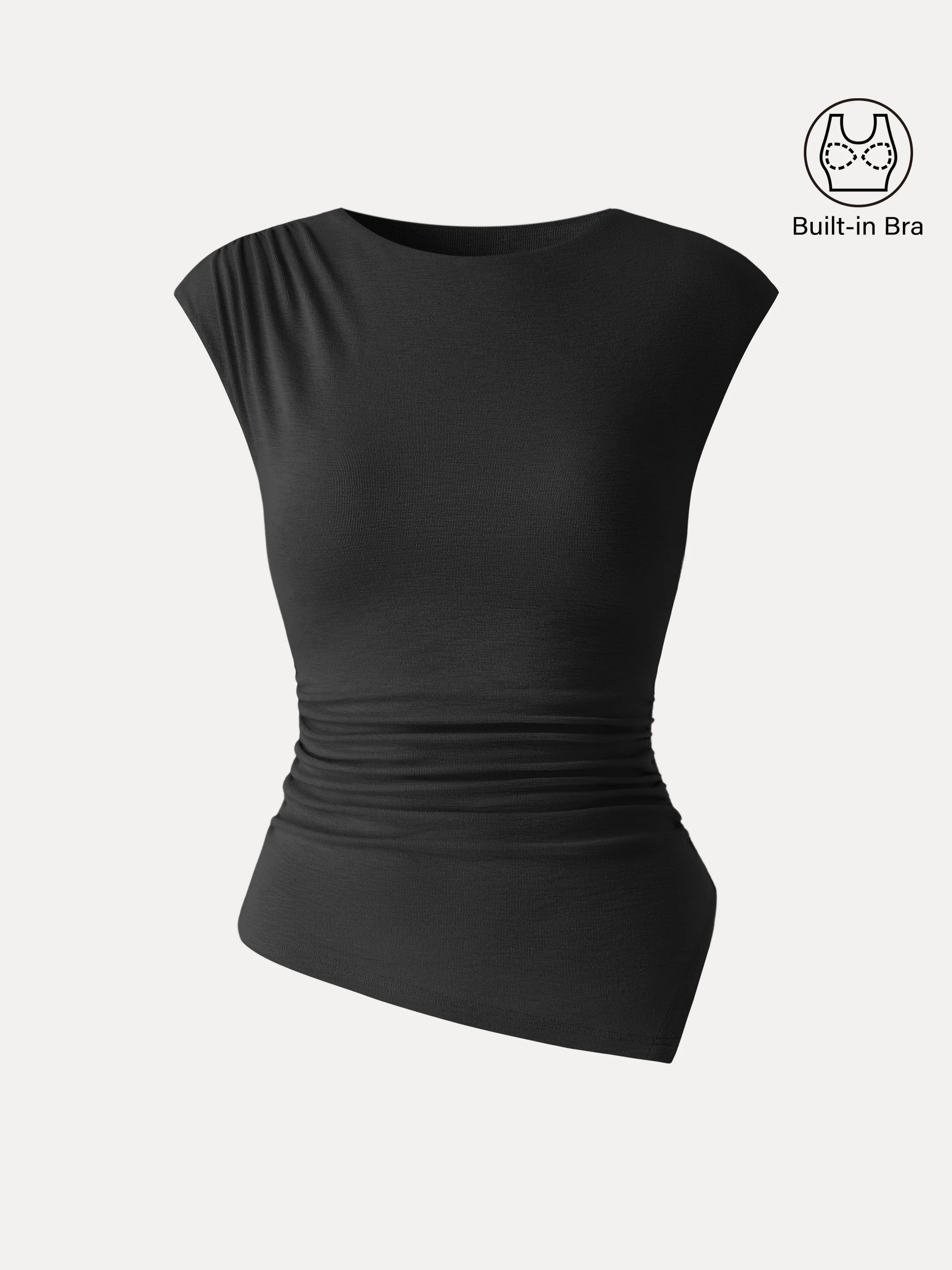 Matte Smooth Cap Sleeve Ruched Asymmetrical Bra Top - Image 11