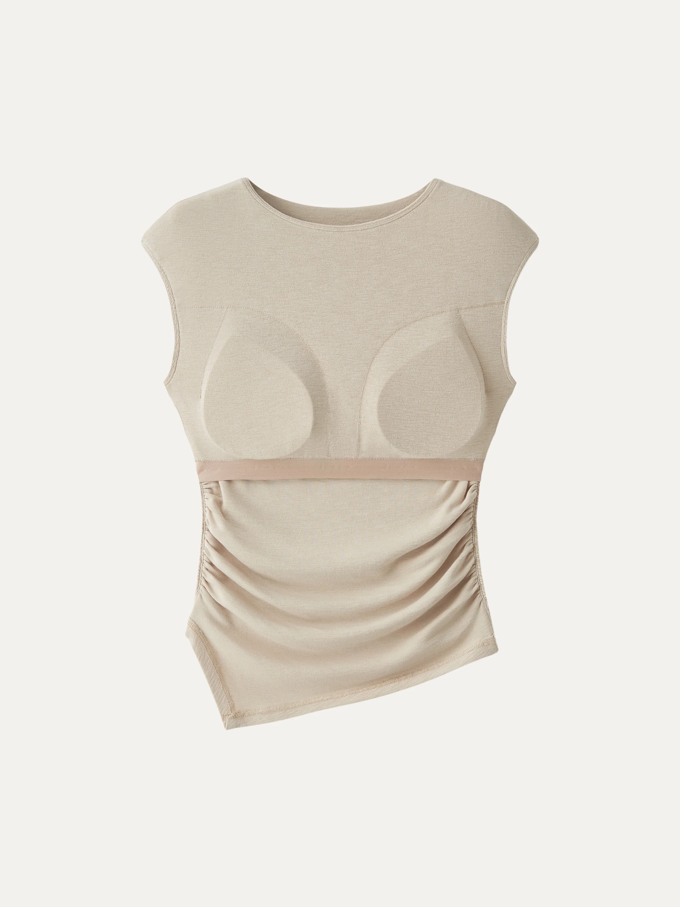 Matte Smooth Cap Sleeve Ruched Asymmetrical Bra Top - Image 6
