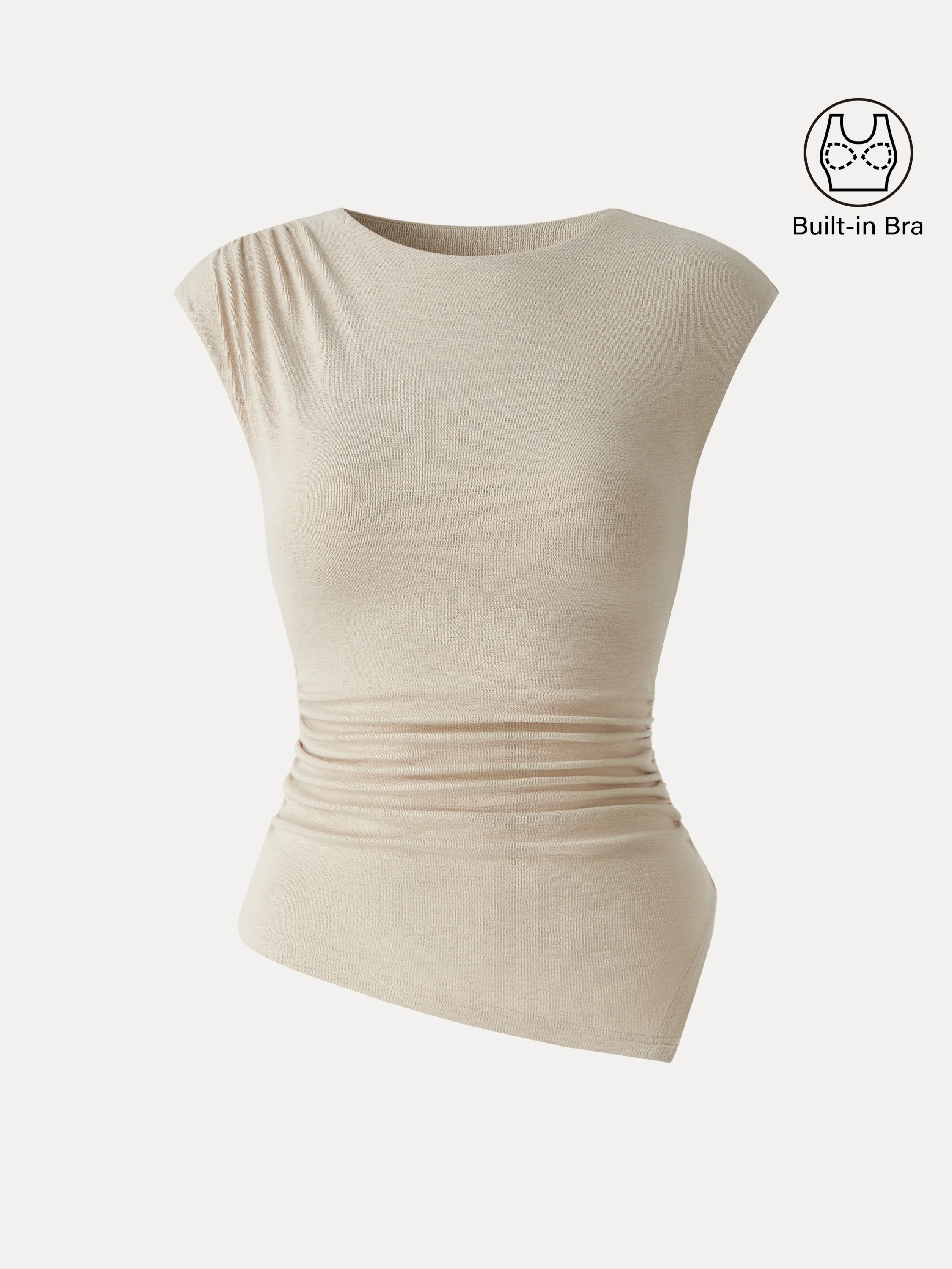 Matte Smooth Cap Sleeve Ruched Asymmetrical Bra Top - Image 7