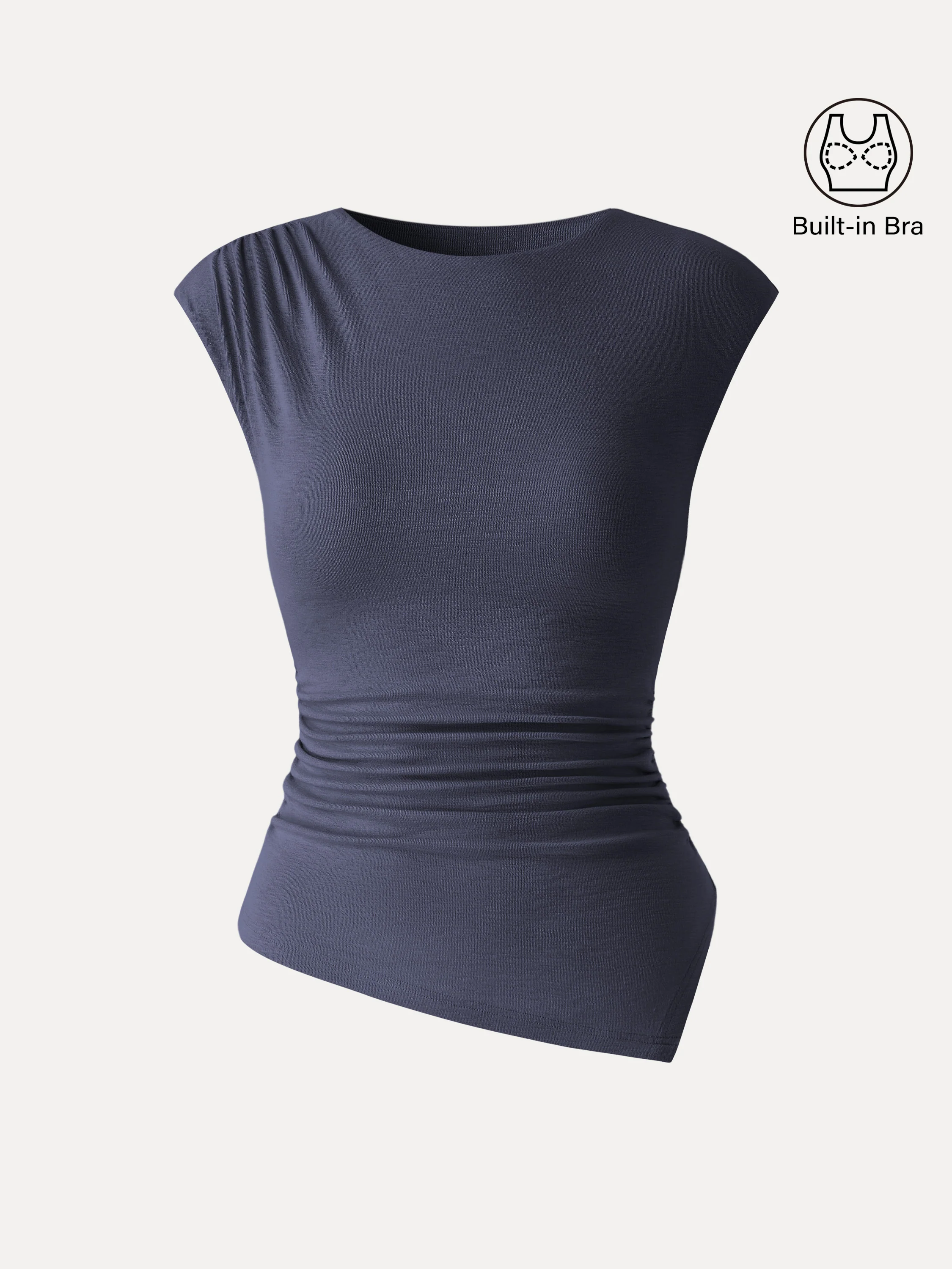 Matte Smooth Cap Sleeve Ruched Asymmetrical Bra Top - Image 8