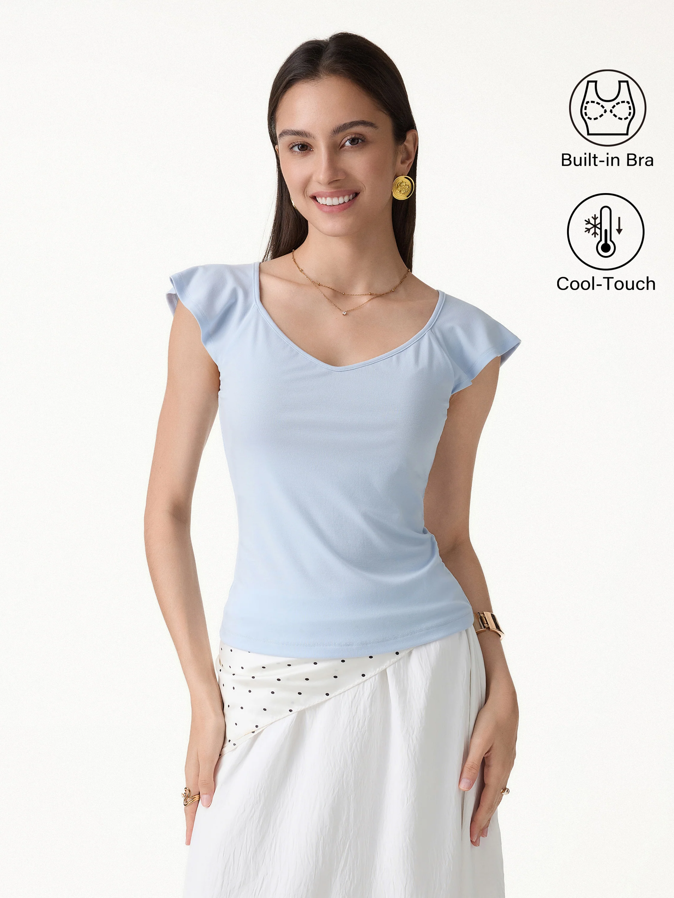 Matte Smooth Diamond Neck Flutter Sleeve Bra Top - Image 3