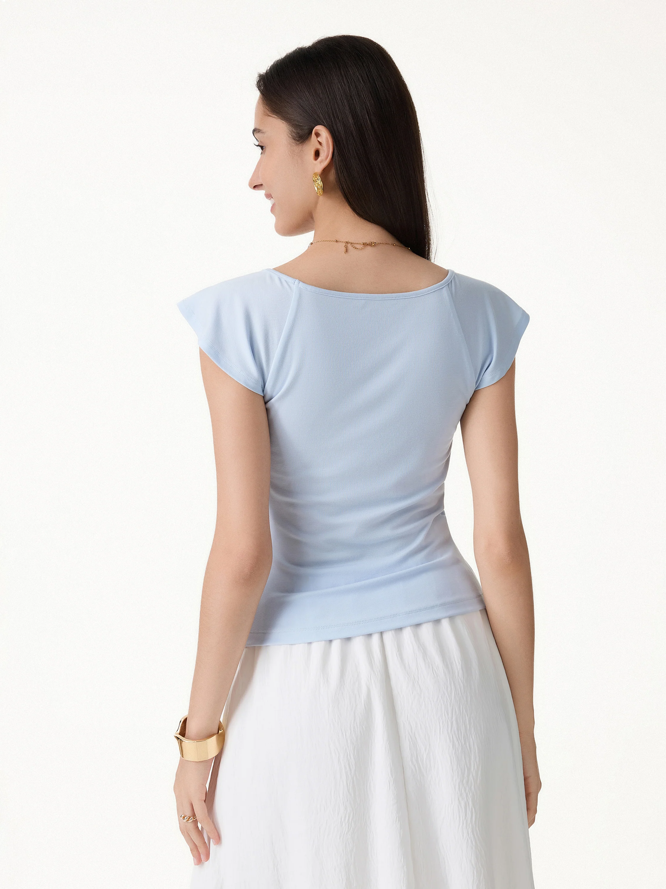 Matte Smooth Diamond Neck Flutter Sleeve Bra Top - Image 4