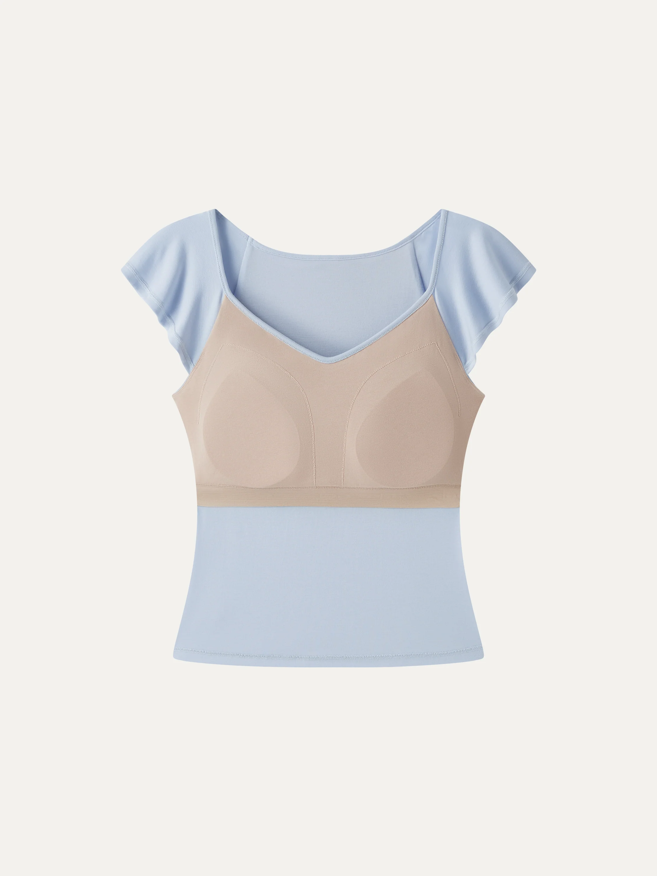 Matte Smooth Diamond Neck Flutter Sleeve Bra Top - Image 6