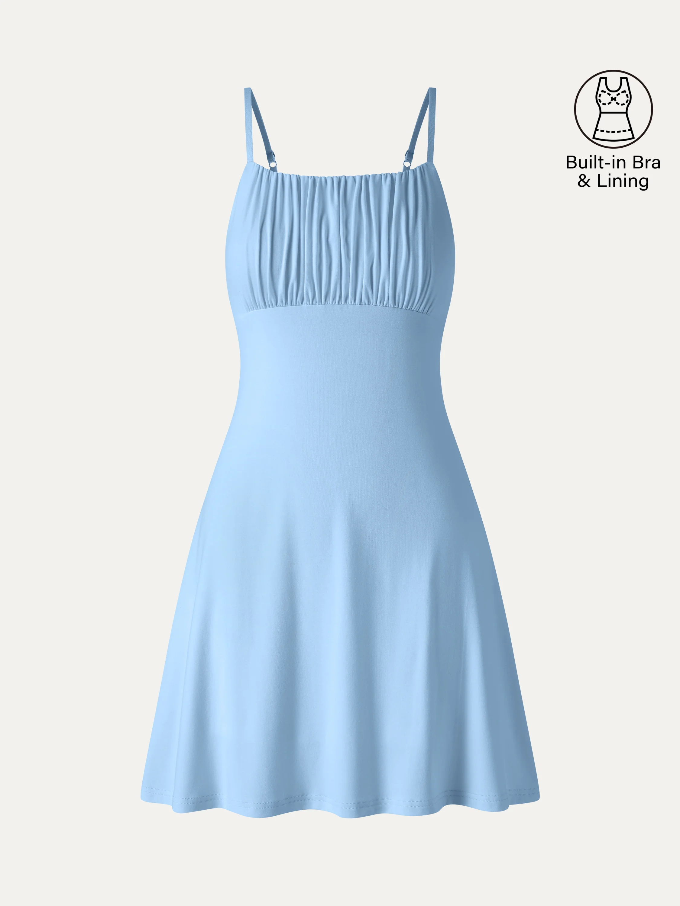 Matte Smooth Square Neck Ruched Spaghetti Mini Bra Dress - Image 10