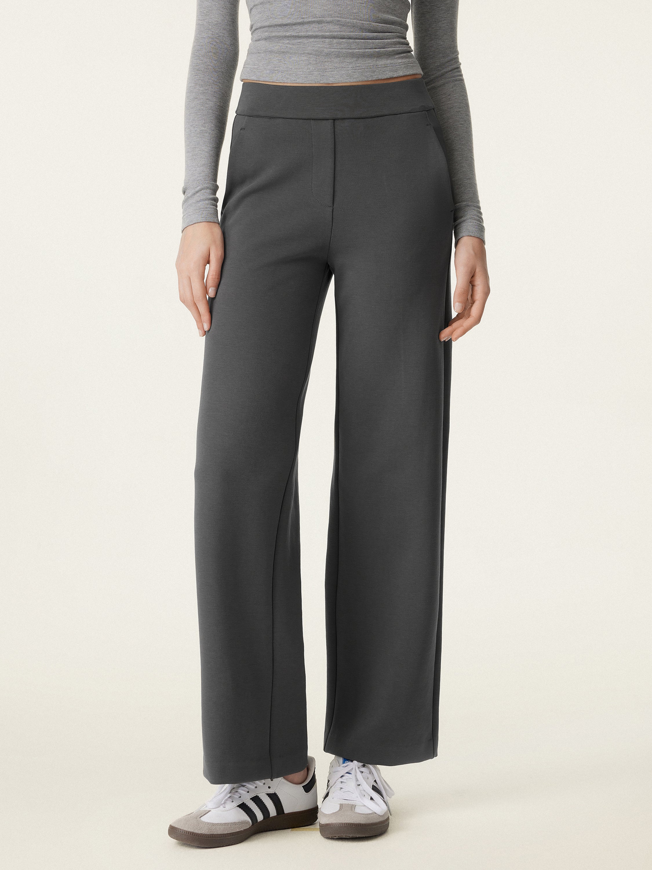 Textured Mid Rise Pull-on Straight Pant with Pockets - Image 9