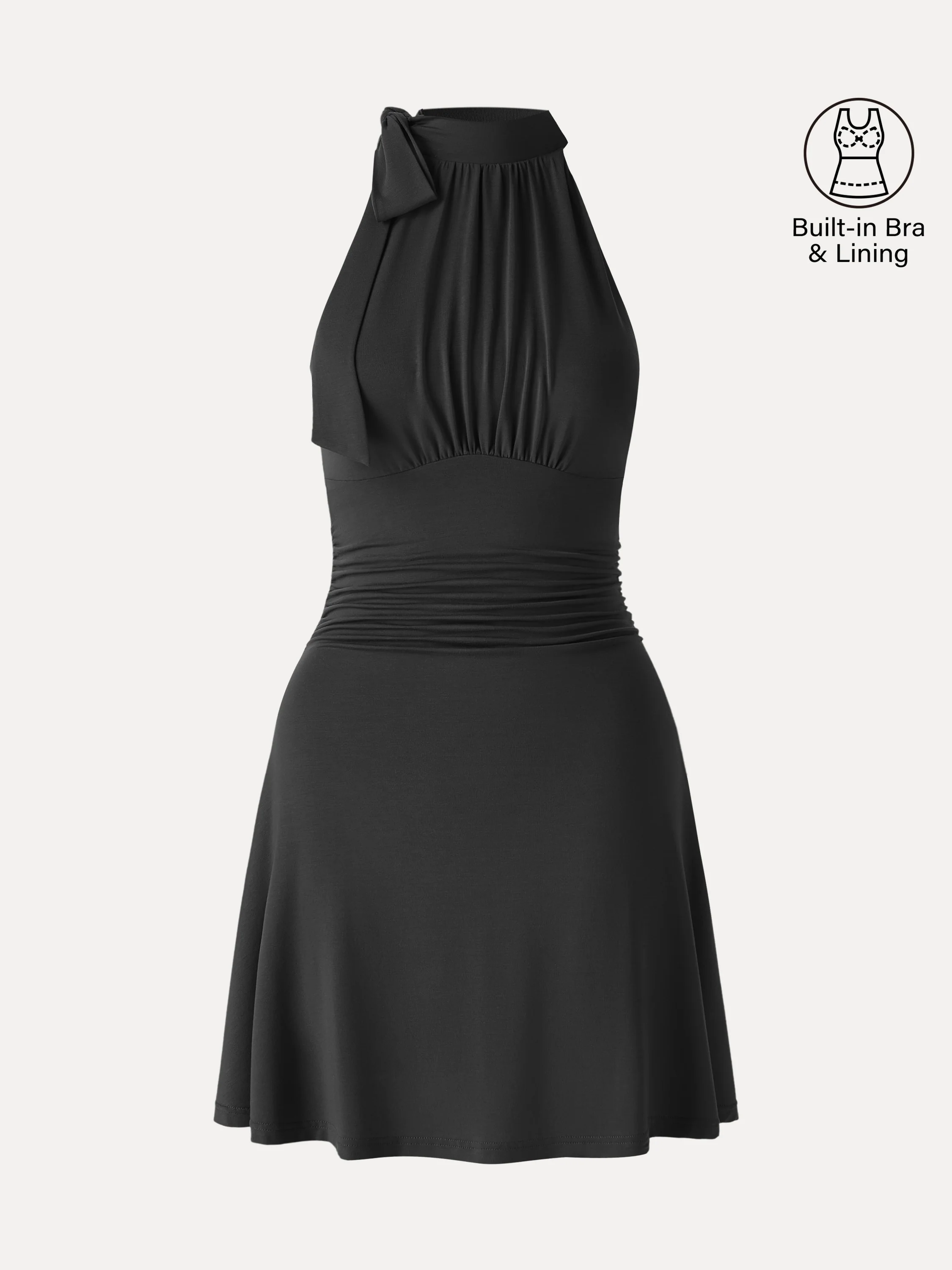 Milky Matte Mockneck Bow Tie Ruched Mini Bra Dress - Image 12