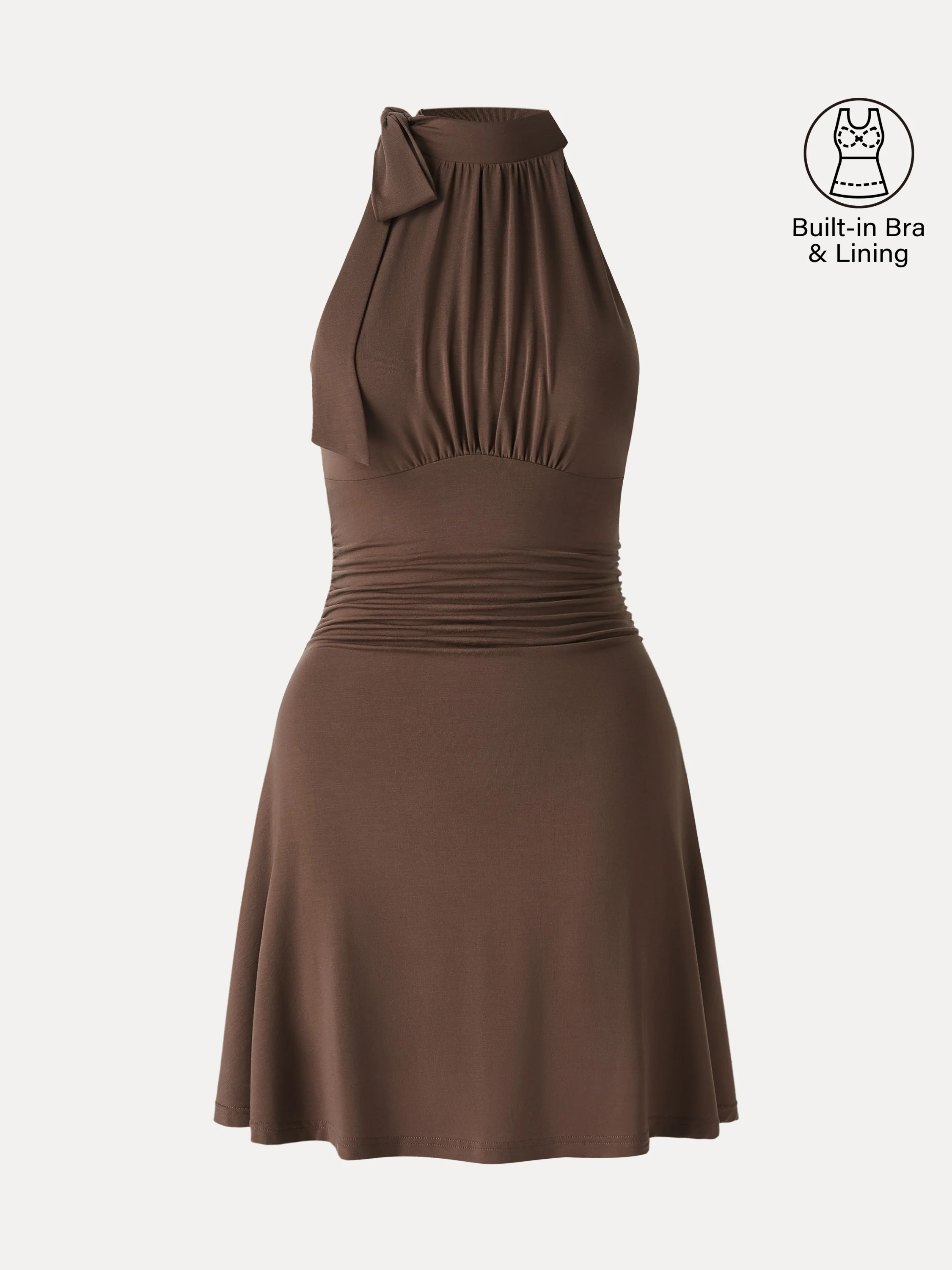 Milky Matte Mockneck Bow Tie Ruched Mini Bra Dress - Image 8