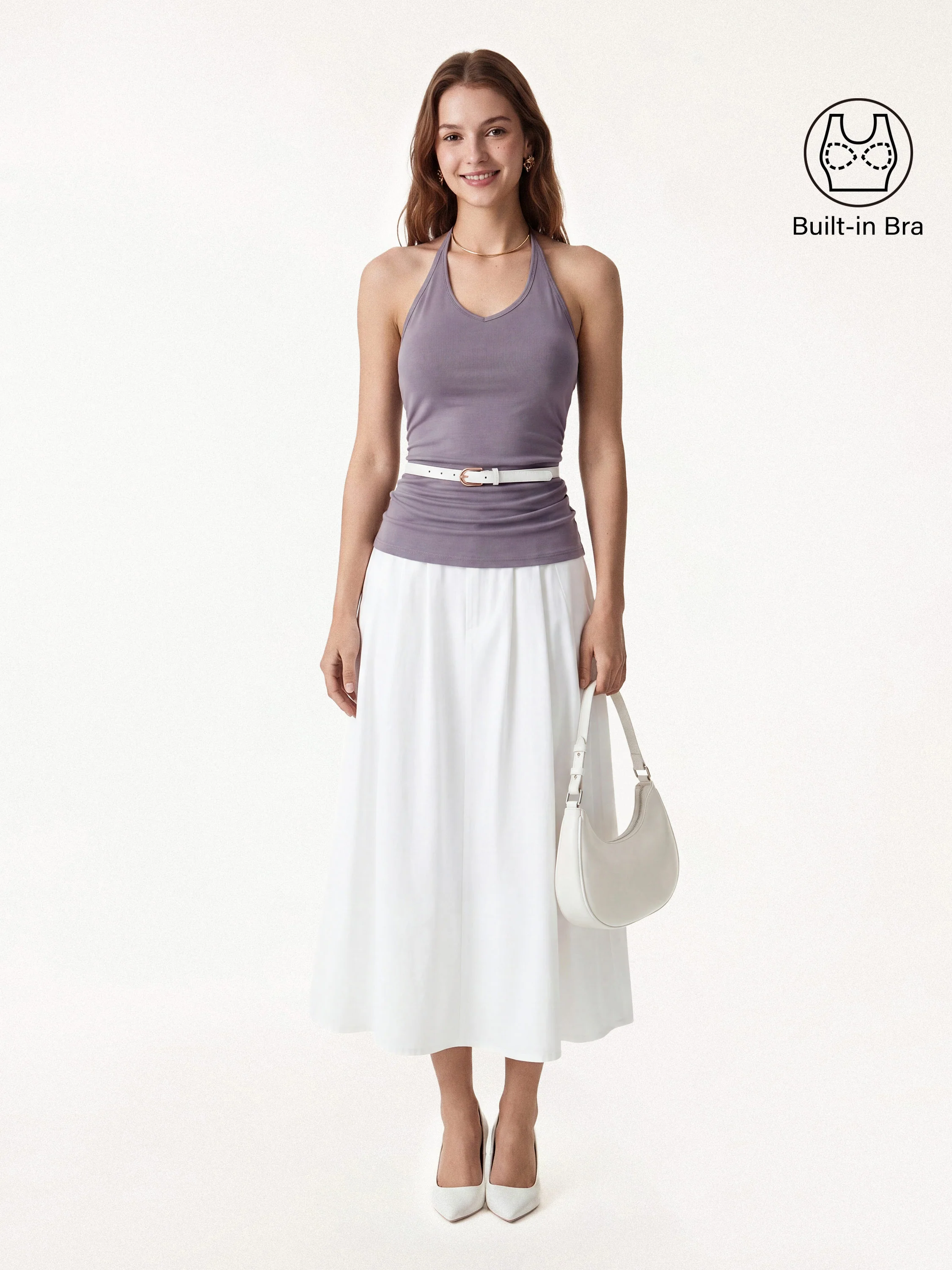 Modal Halter Neck Open Back Ruched Bra Top - Image 12