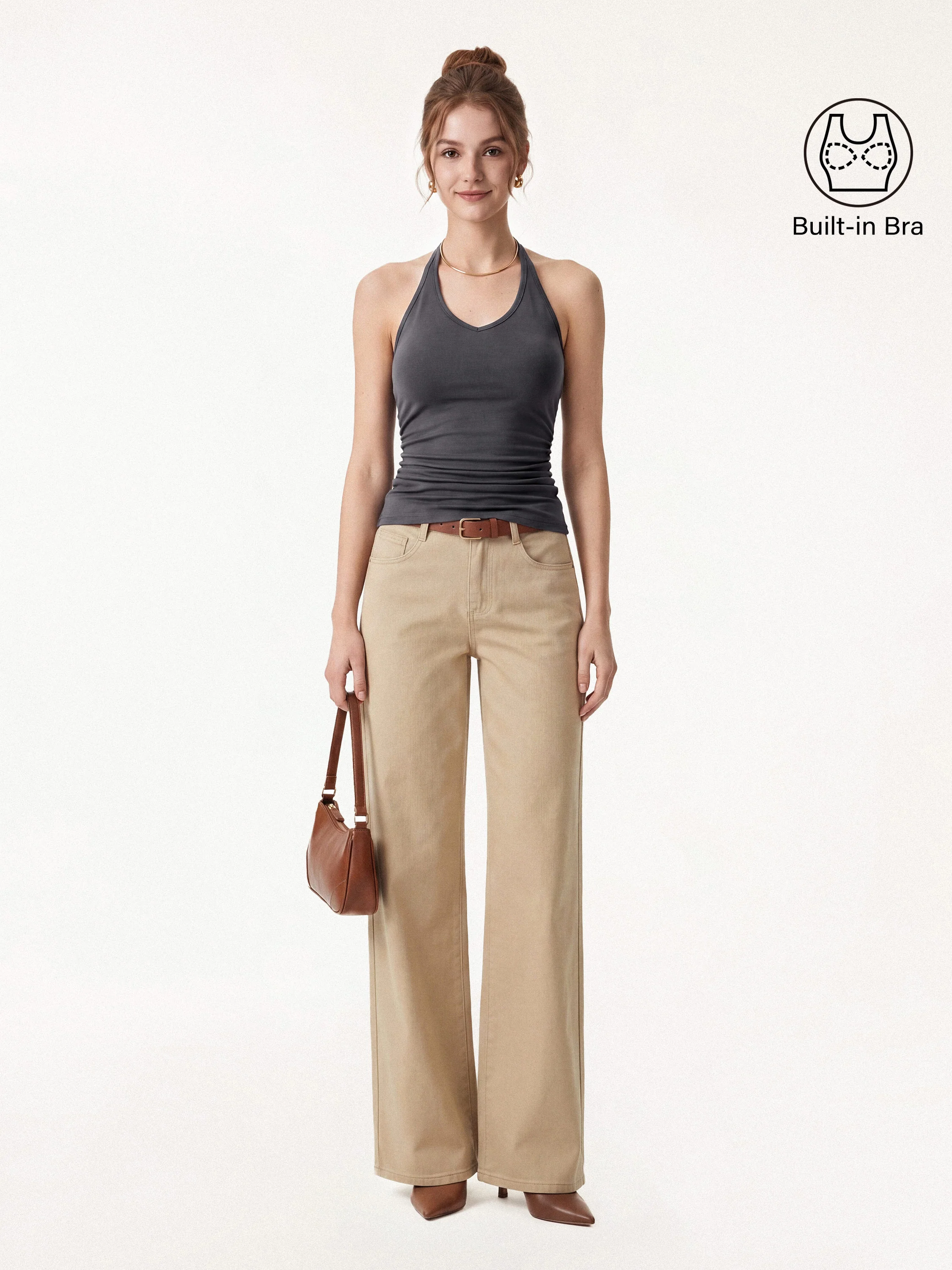 Modal Halter Neck Open Back Ruched Bra Top - Image 15