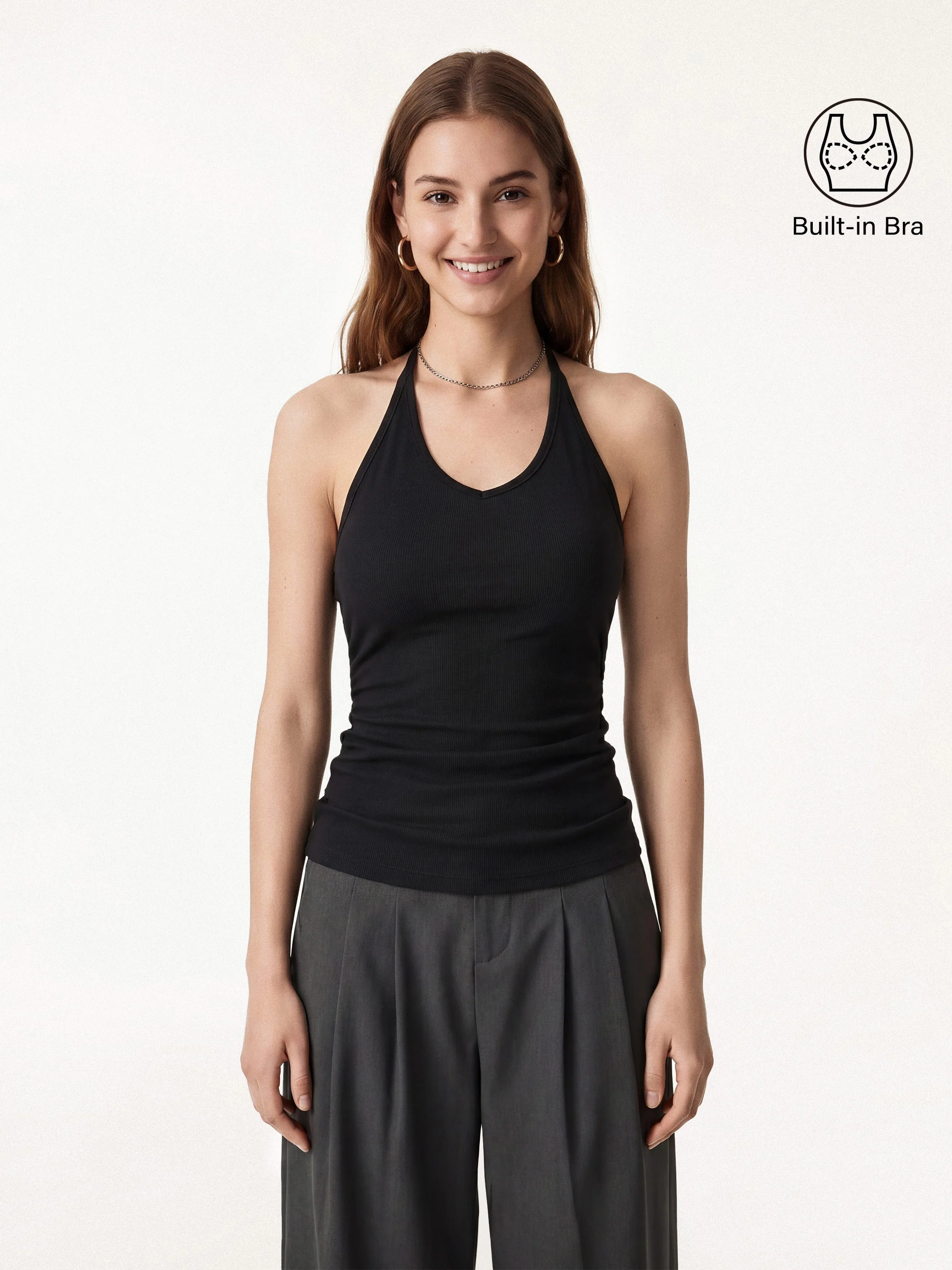Modal Halter Neck Open Back Ruched Bra Top - Image 16