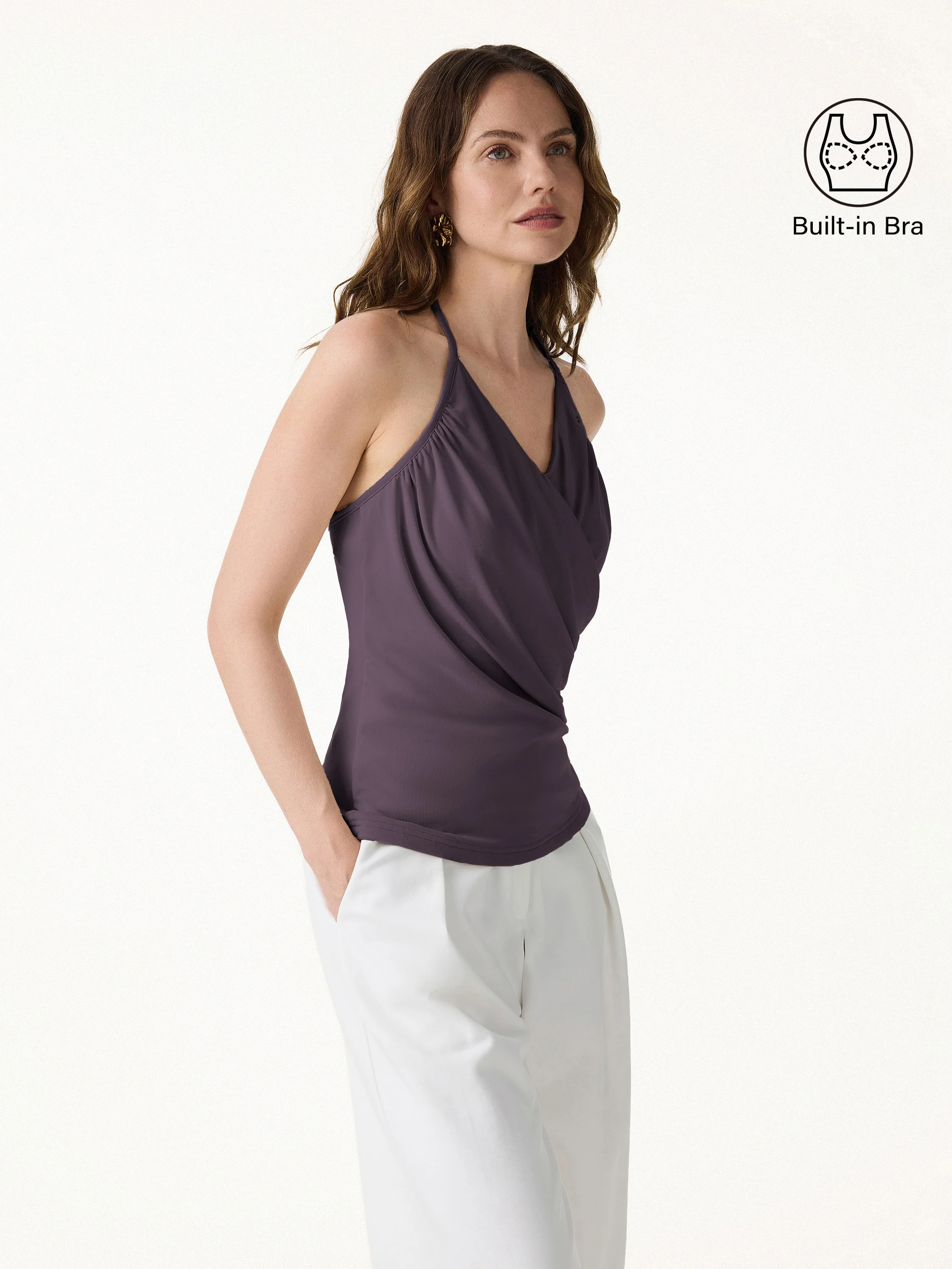 Modal Halter Neck Surplice Ruched Bandless Bra Top