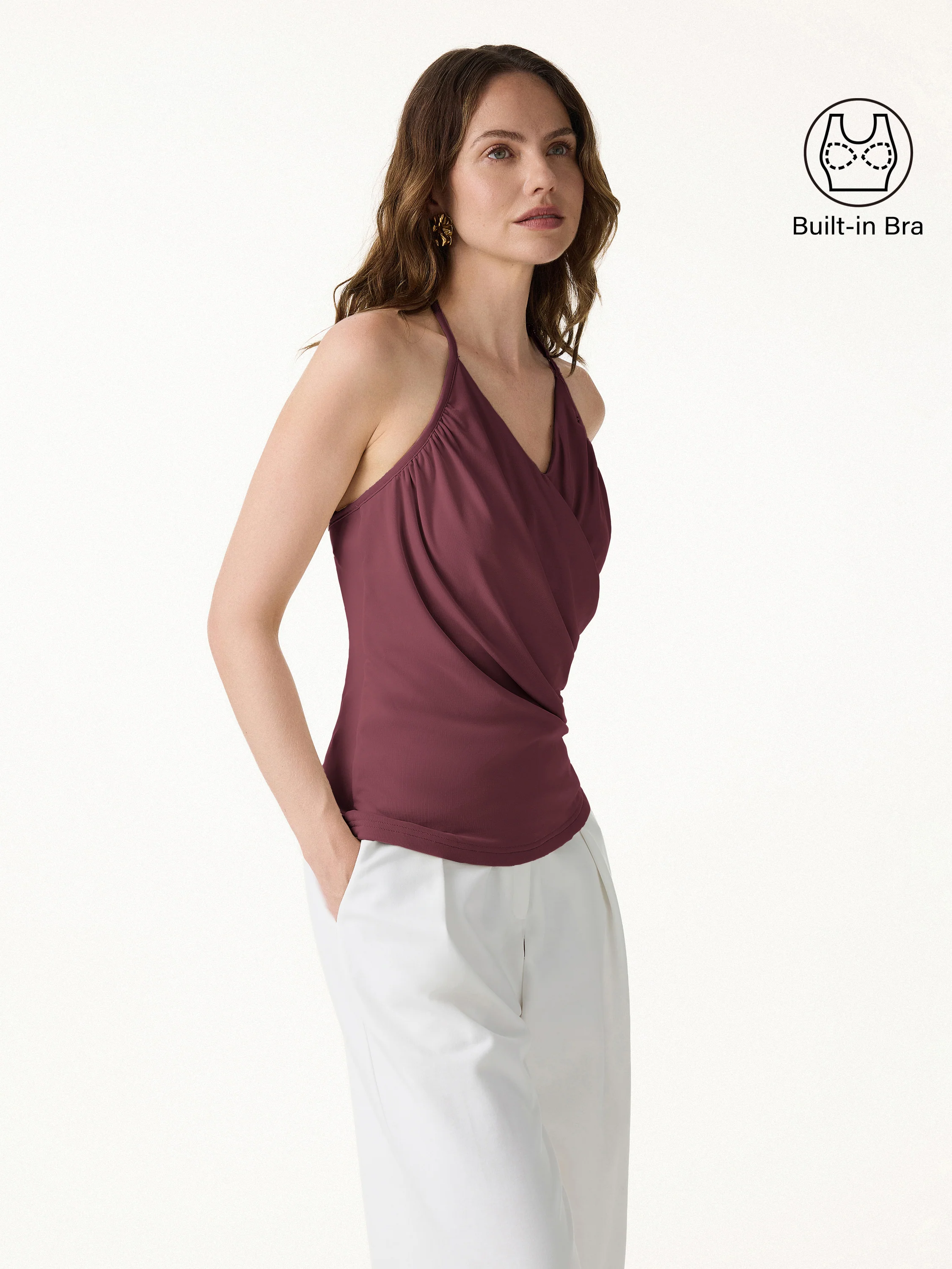 Modal Halter Neck Surplice Ruched Bandless Bra Top - Image 14