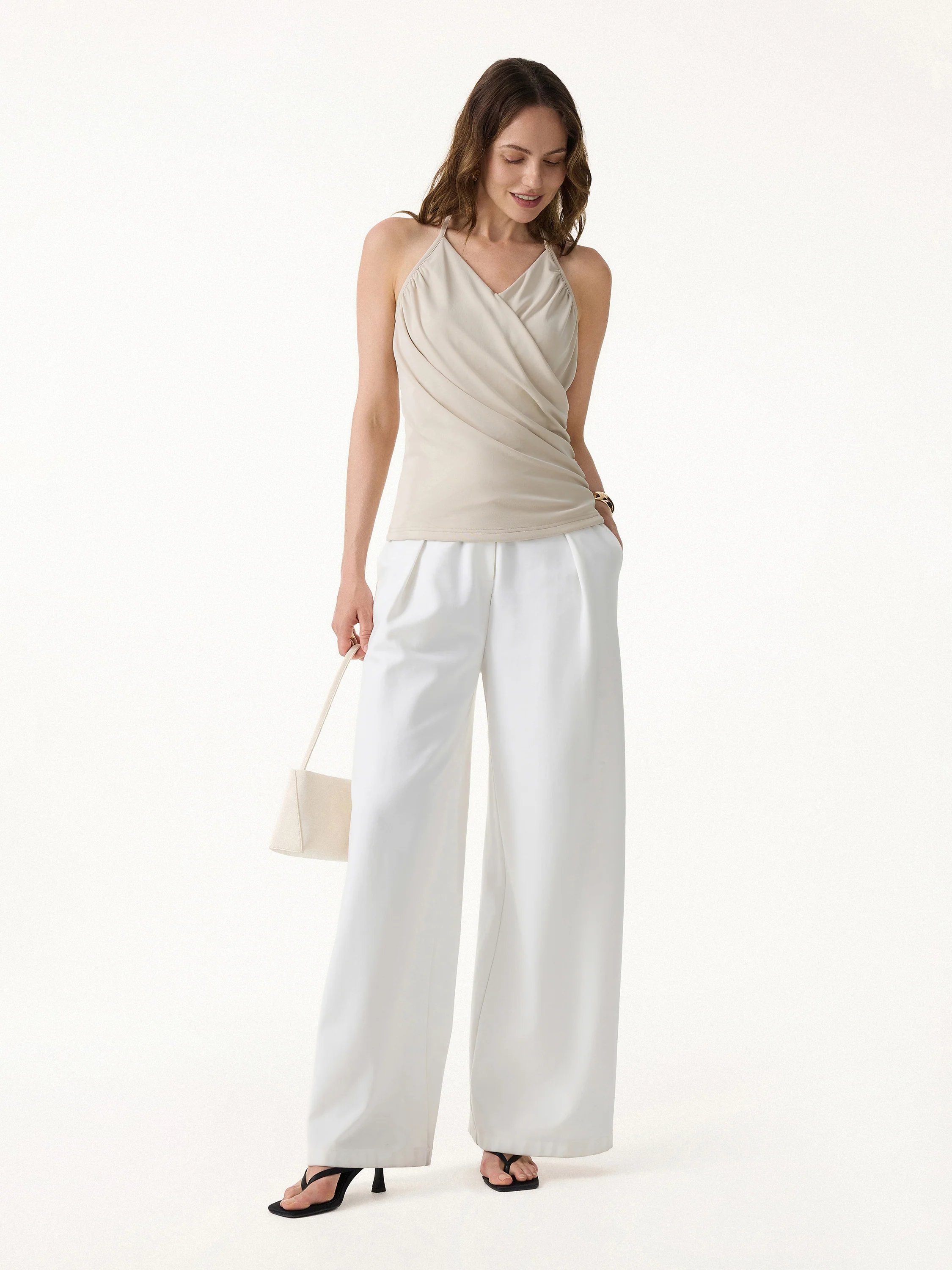 Modal Halter Neck Surplice Ruched Bandless Bra Top - Image 2