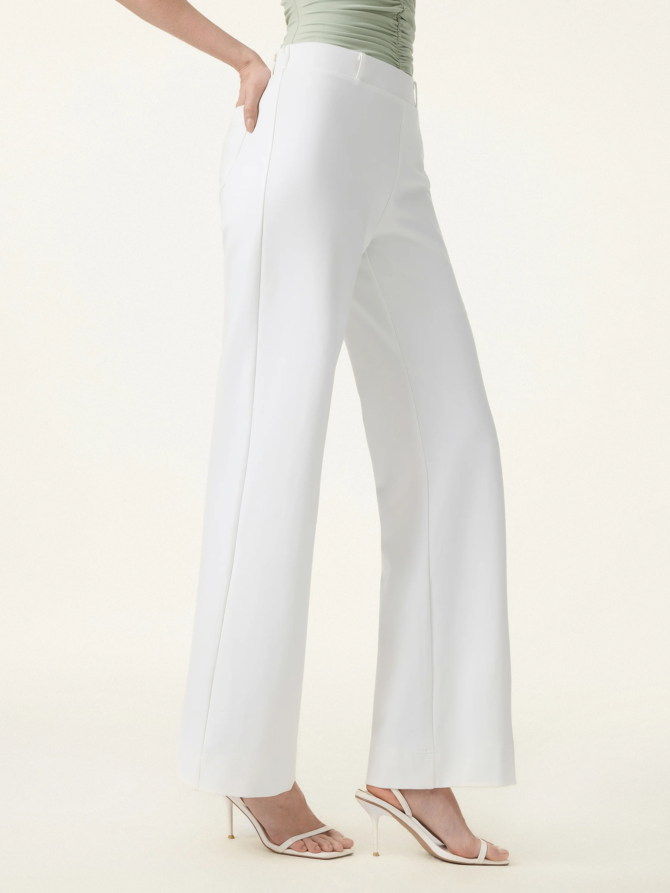 Not-See-Thru Drapey Mid Rise Wide Leg Pull-on Pant with Pockets