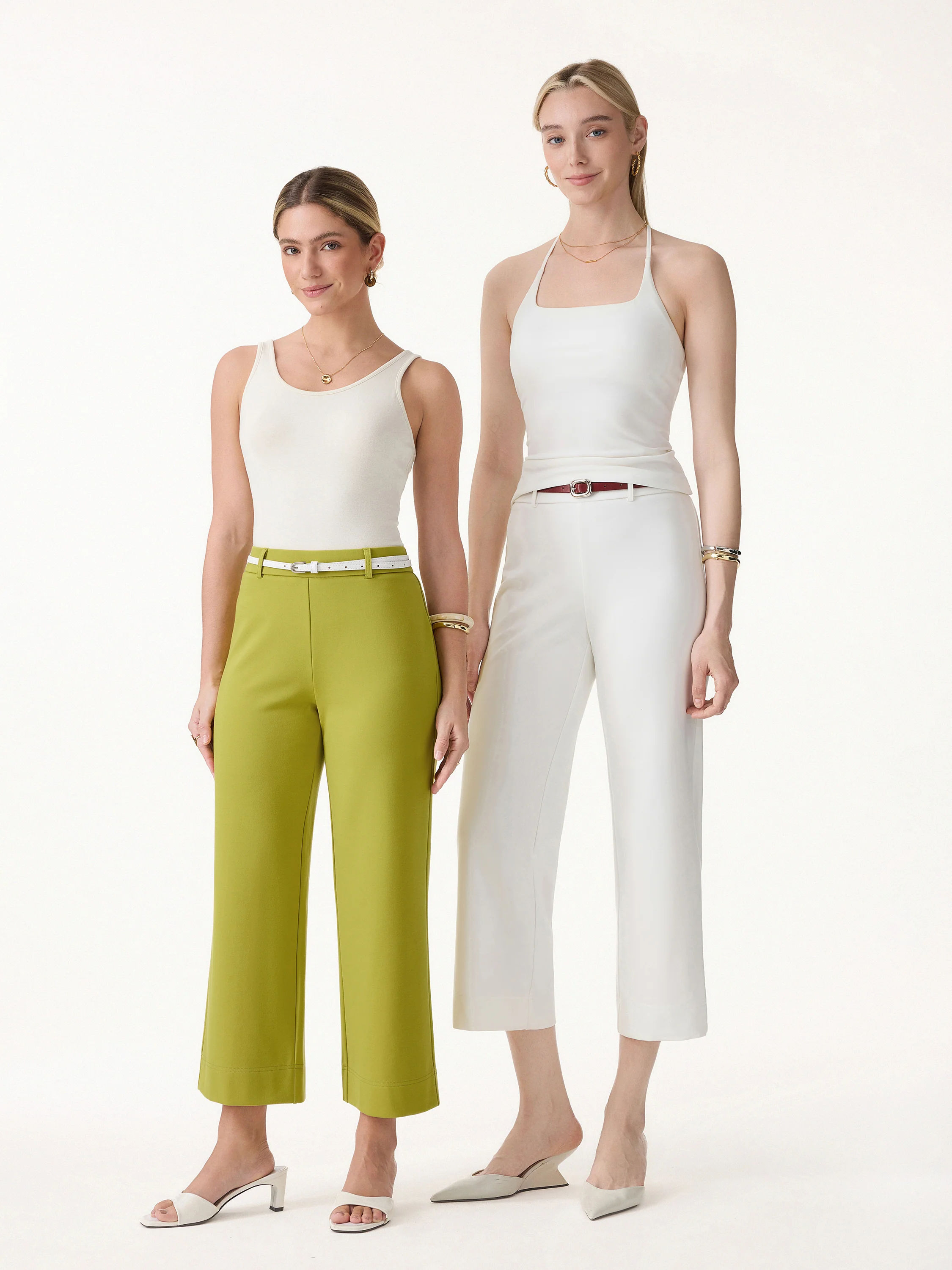 Not-See-Thru Mid Rise Cropped Wide Leg Pants with Pockets - Image 2