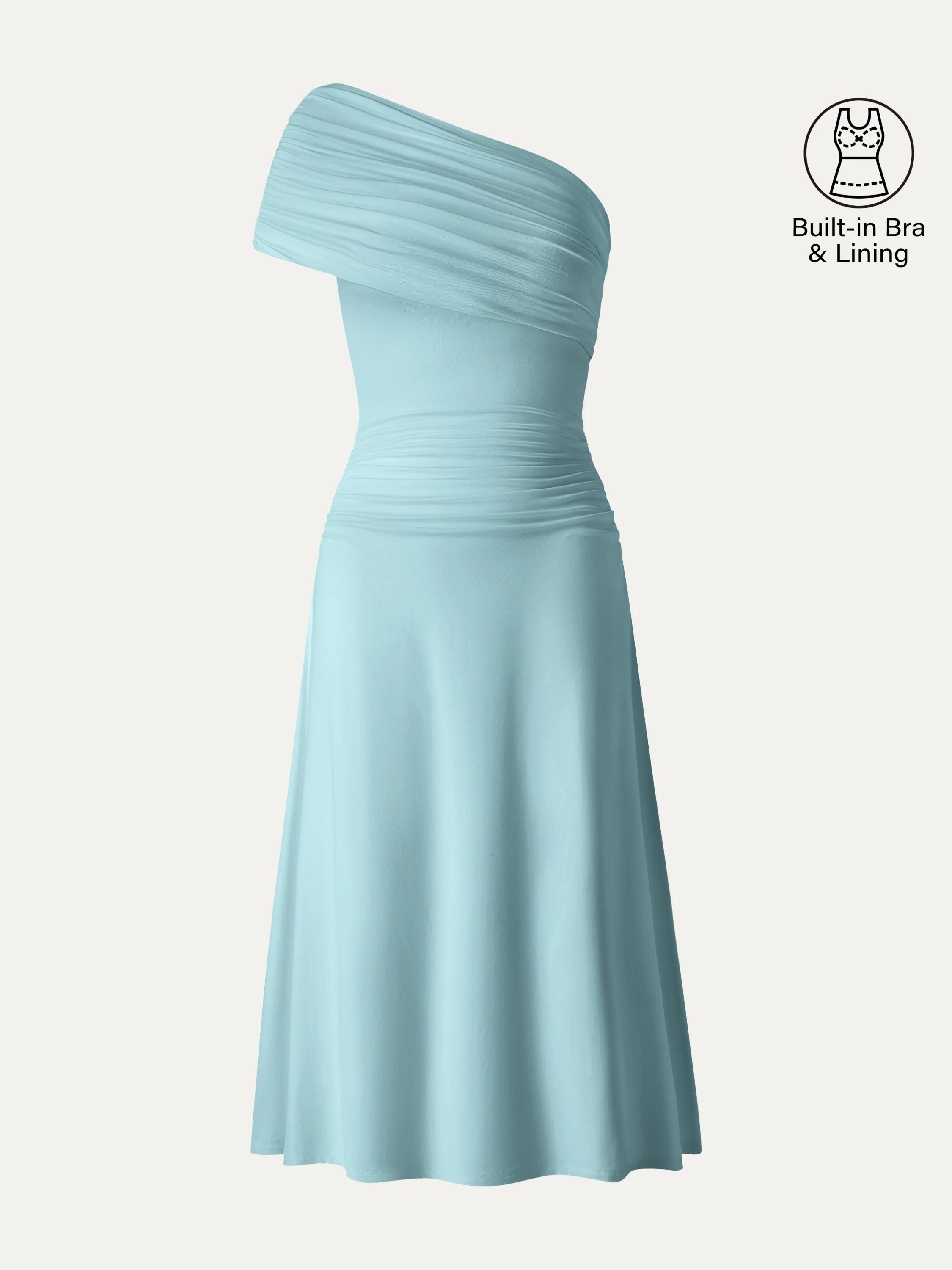 Not-See-Thru One Shoulder Gathered Midi Bra Dress - Image 8
