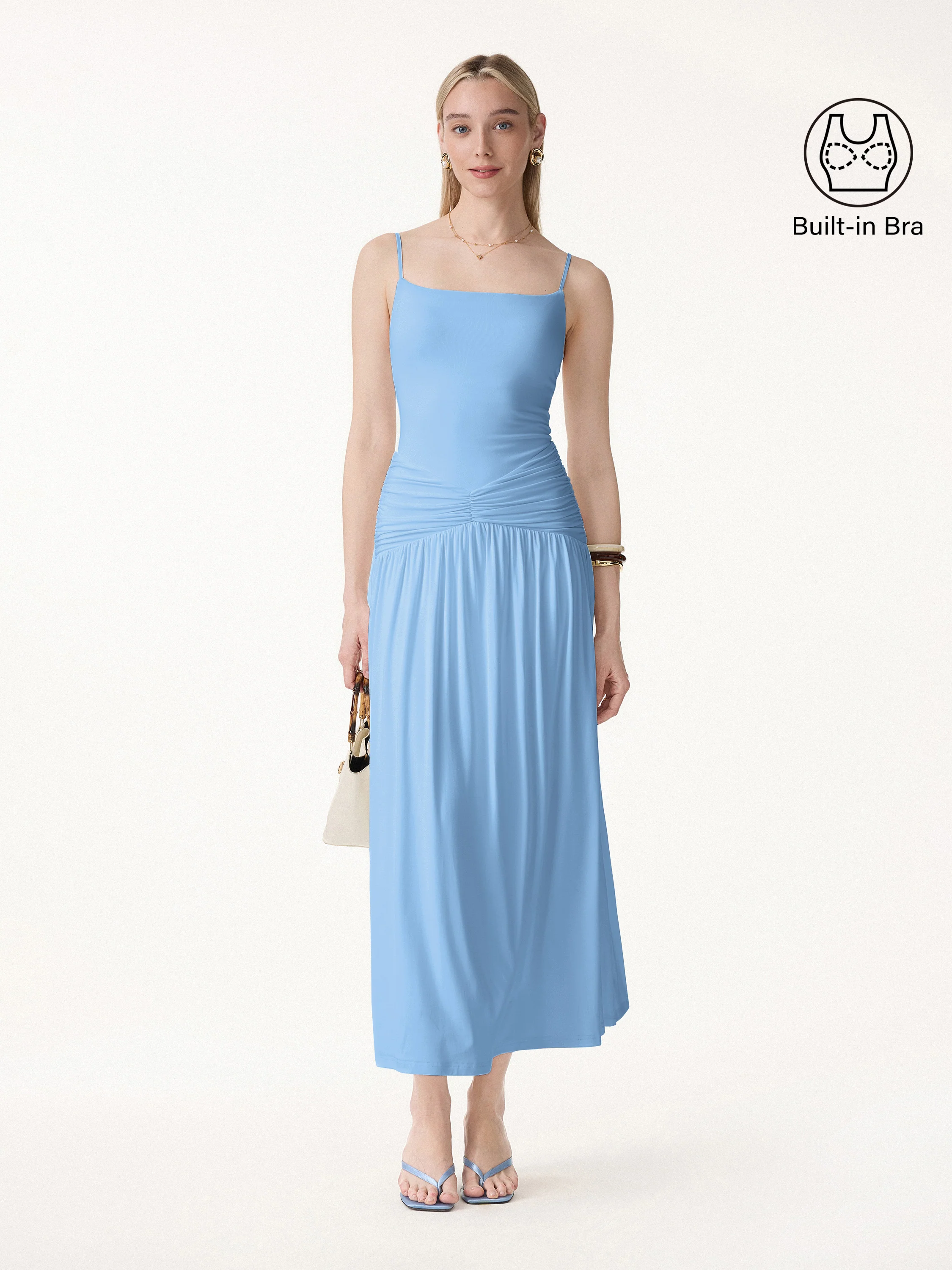 Not-See-Thru Spaghetti Gathered Maxi Bra Dress - Image 10