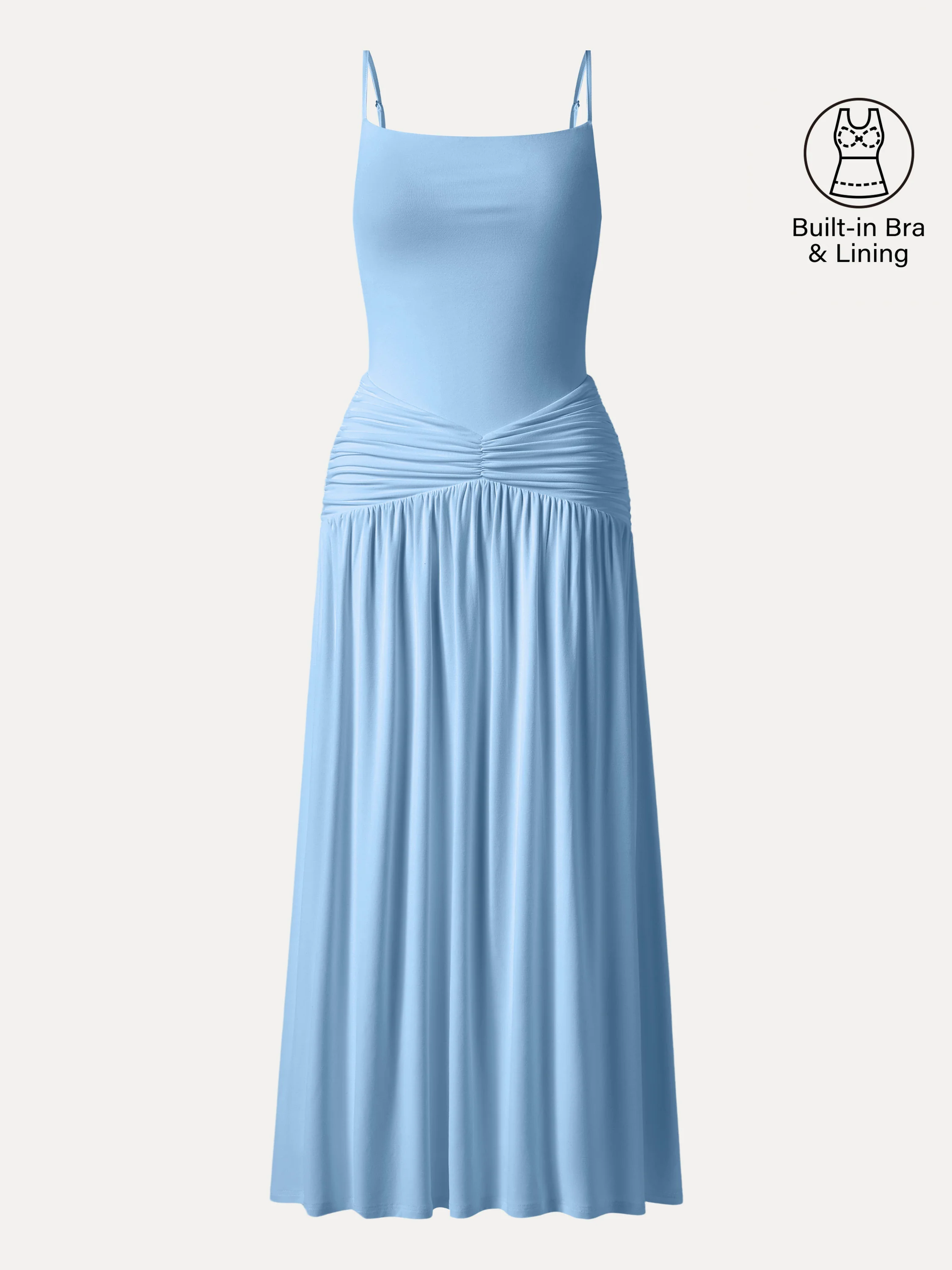 Not-See-Thru Spaghetti Gathered Maxi Bra Dress - Image 11