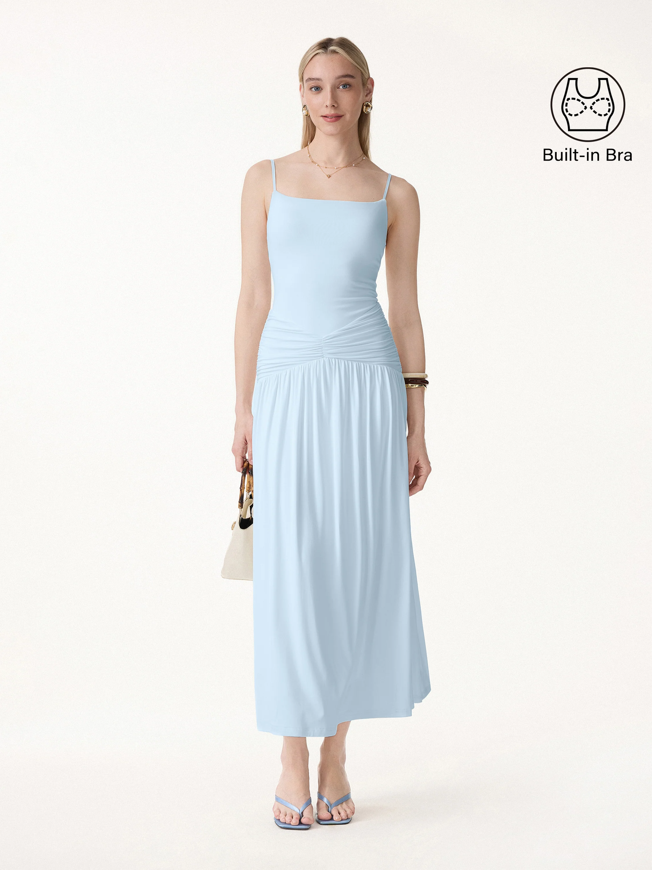 Not-See-Thru Spaghetti Gathered Maxi Bra Dress - Image 16