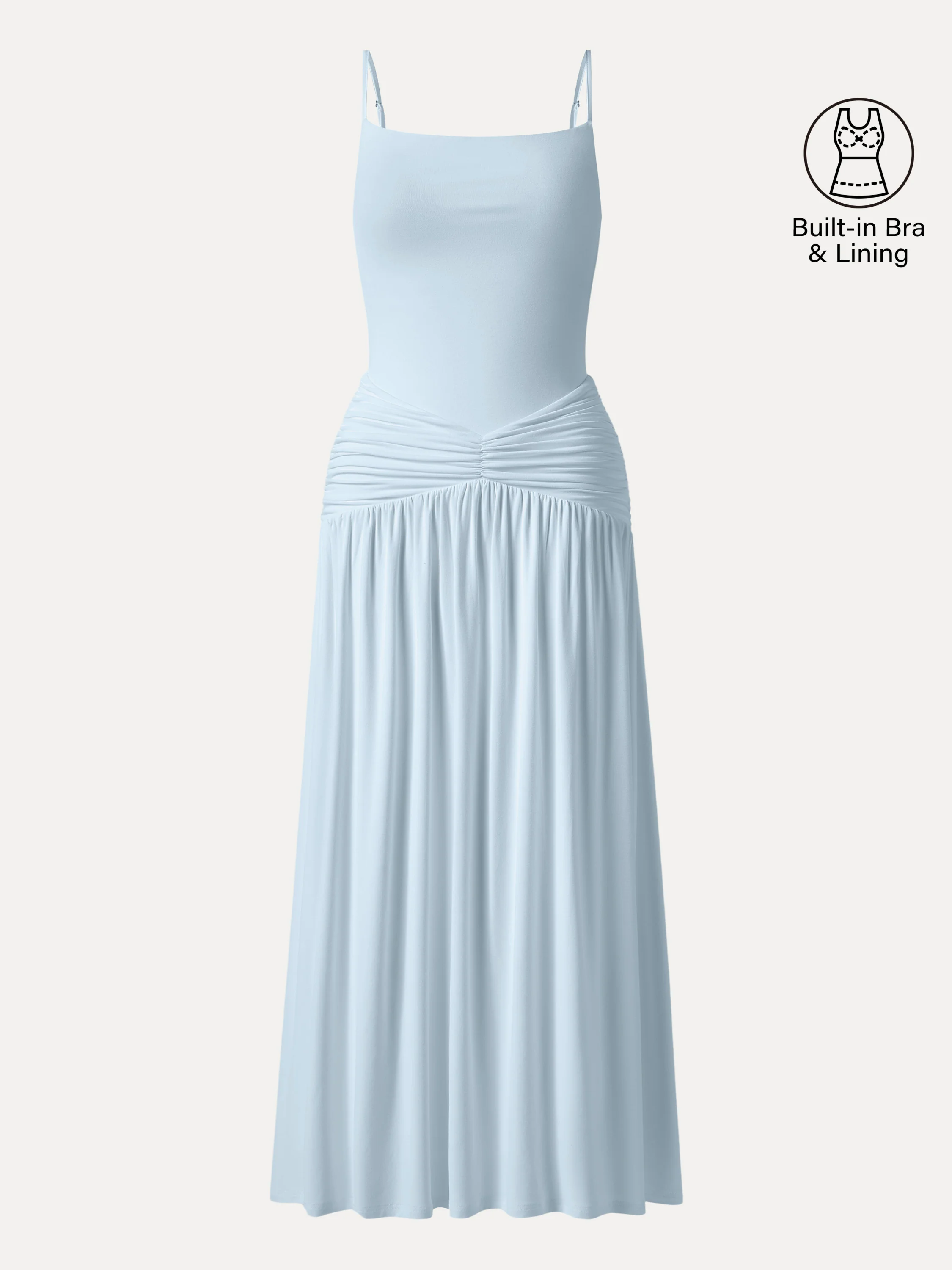 Not-See-Thru Spaghetti Gathered Maxi Bra Dress - Image 17
