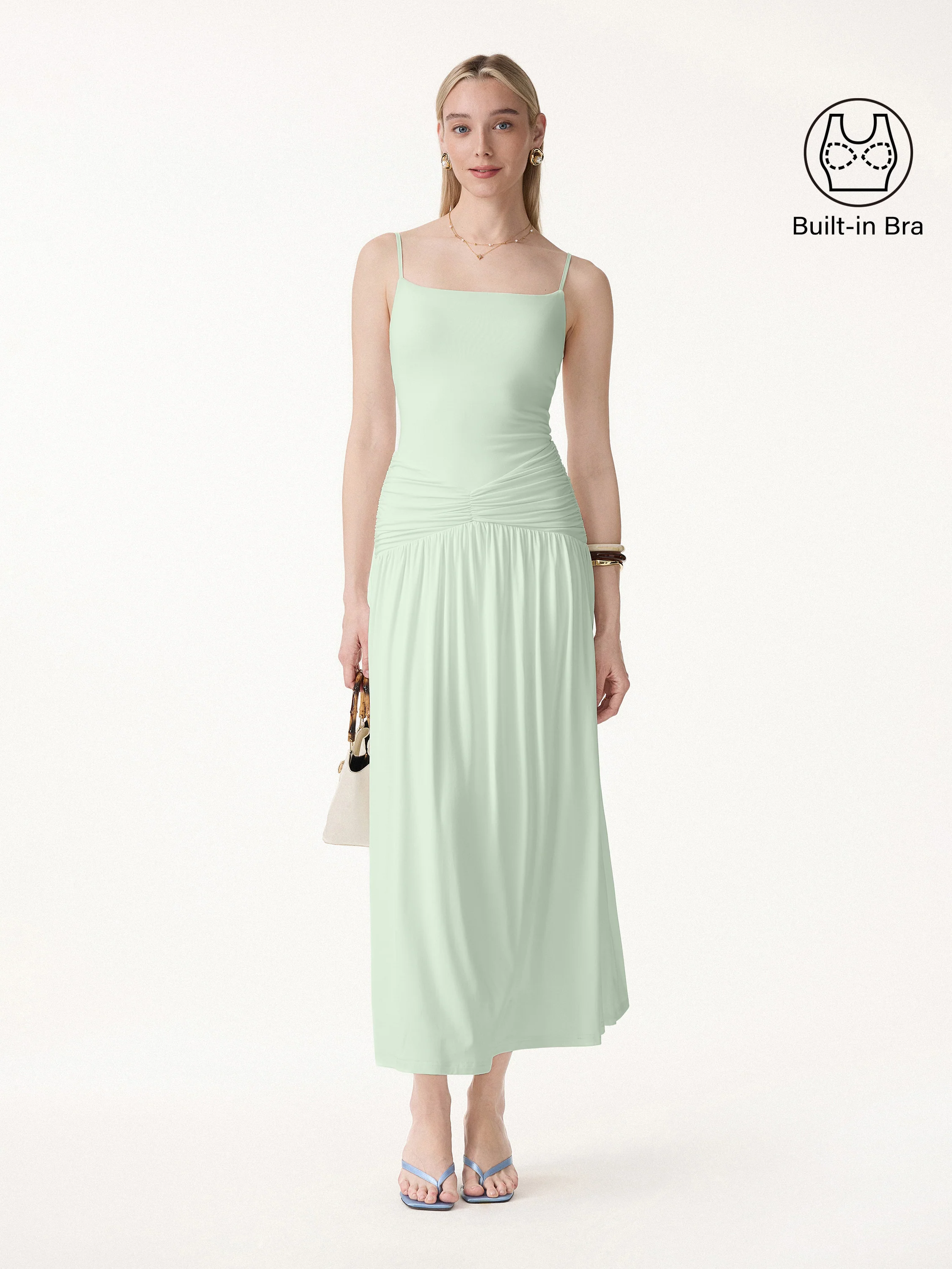 Not-See-Thru Spaghetti Gathered Maxi Bra Dress - Image 18