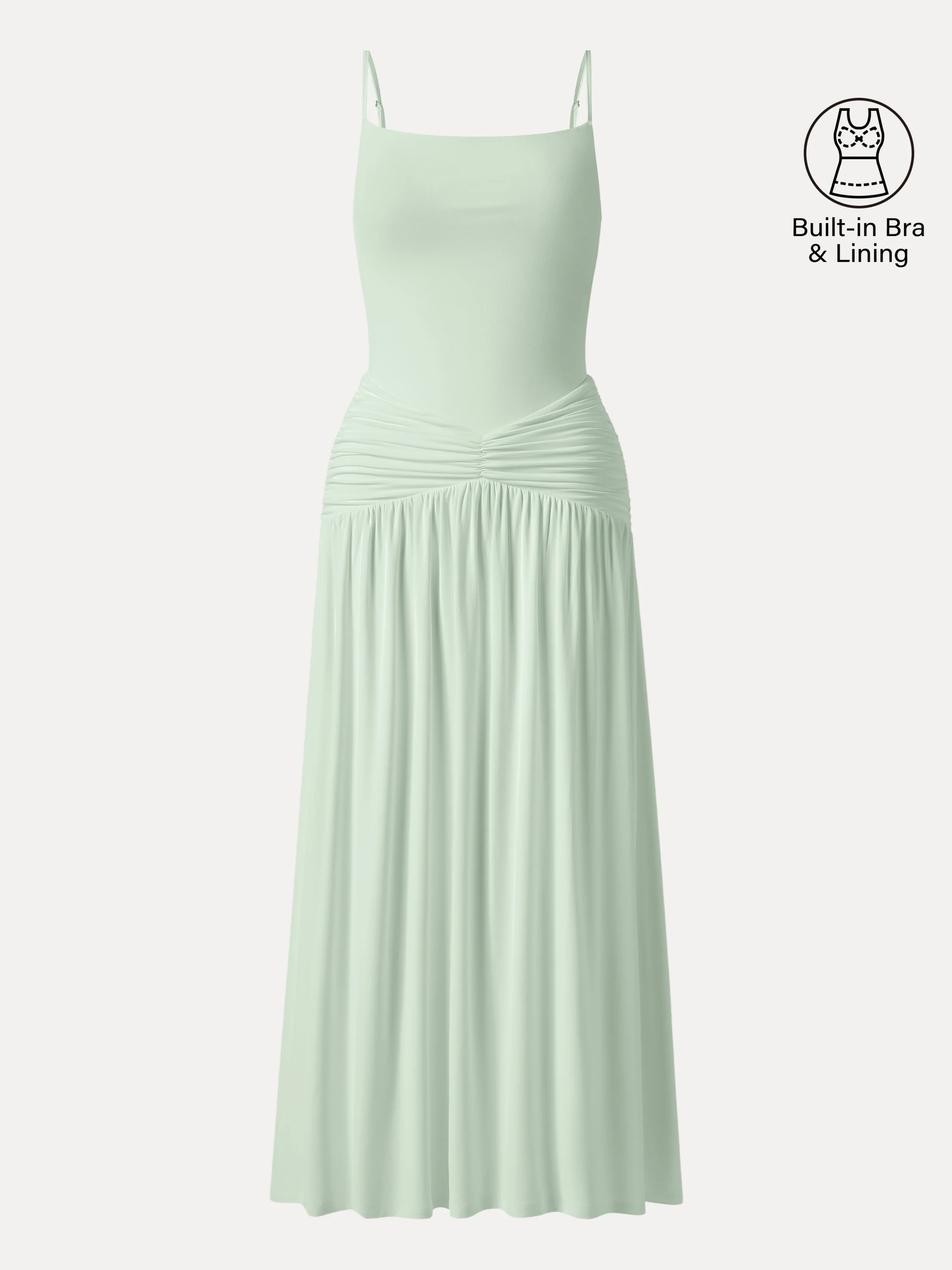 Not-See-Thru Spaghetti Gathered Maxi Bra Dress - Image 19