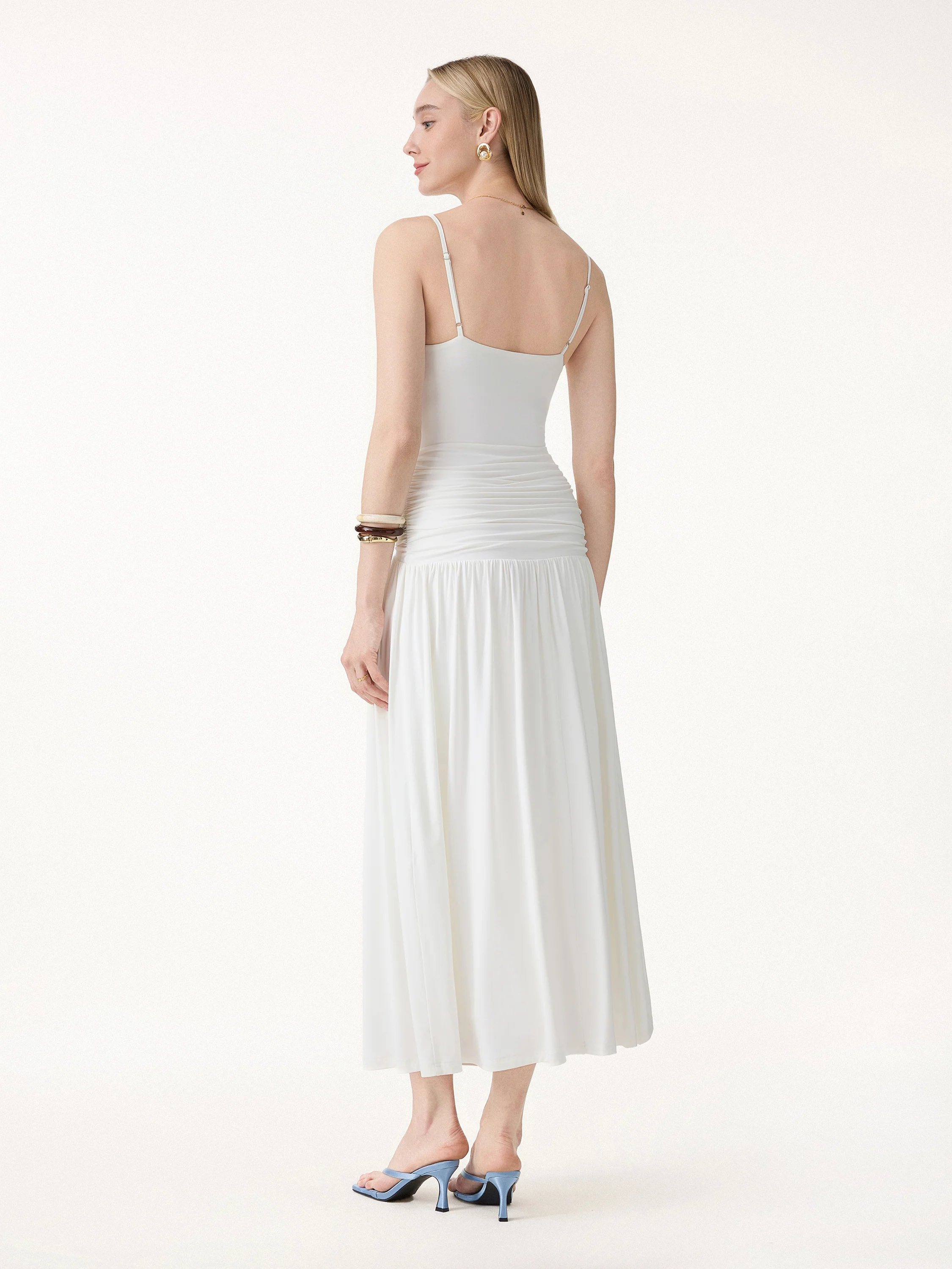 Not-See-Thru Spaghetti Gathered Maxi Bra Dress - Image 2